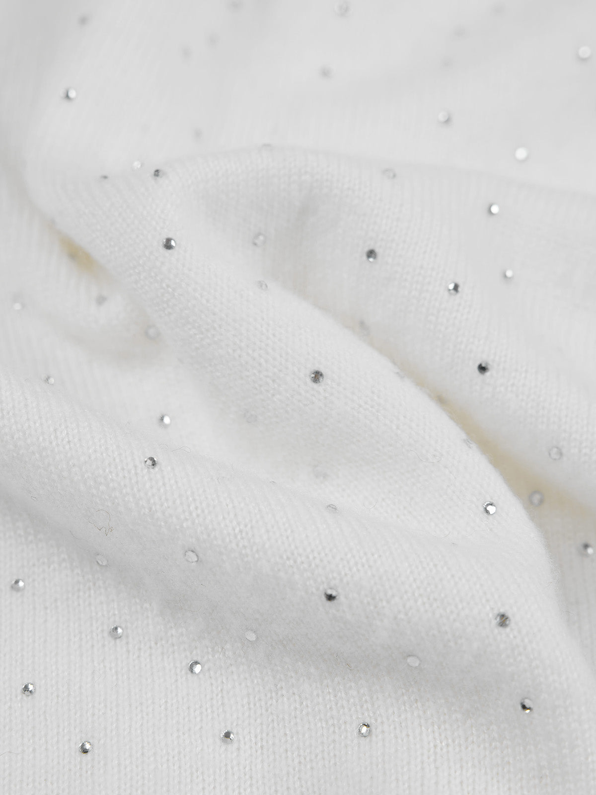 ASOBIO One-Shoulder Crystal Knit Sweater with Feather Cuffs