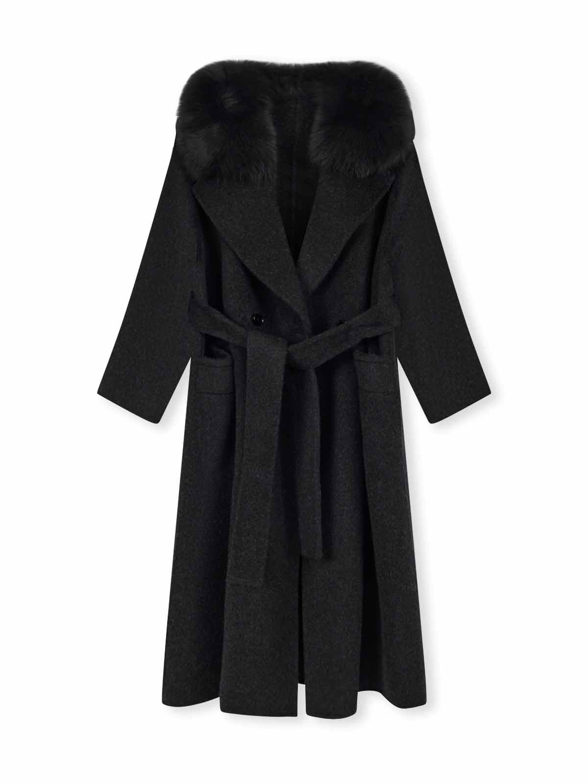 ASOBIO Wool Coat with Detachable Fox Fur Collar