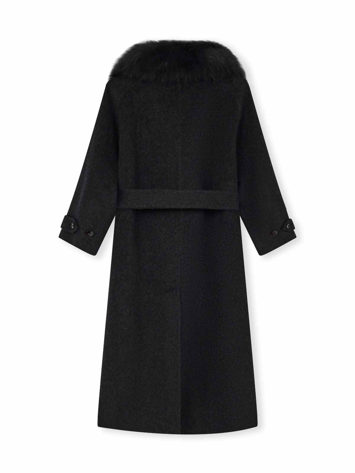 ASOBIO Wool Coat with Detachable Fox Fur Collar