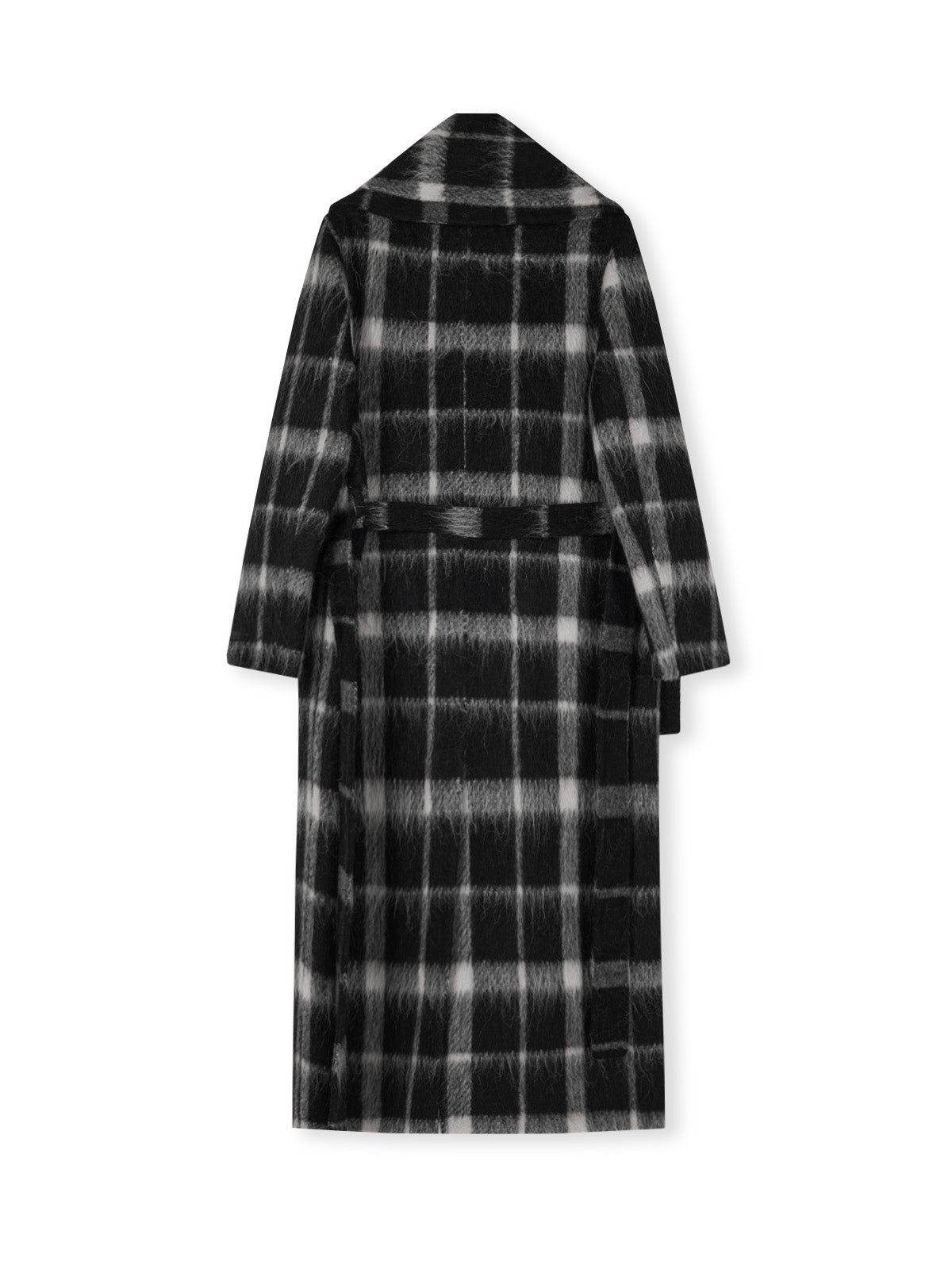 ASOBIO Checked Double-Faced Wool Long Coat with Removable Scarf