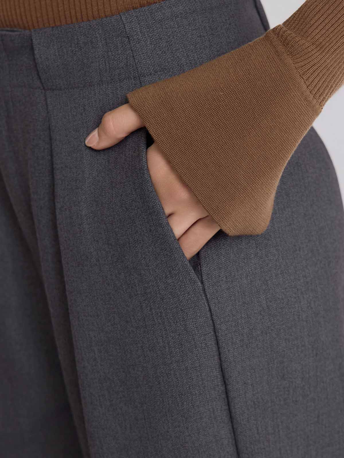 ASOBIO Wool-Blend Pleated Wide-Leg Pant