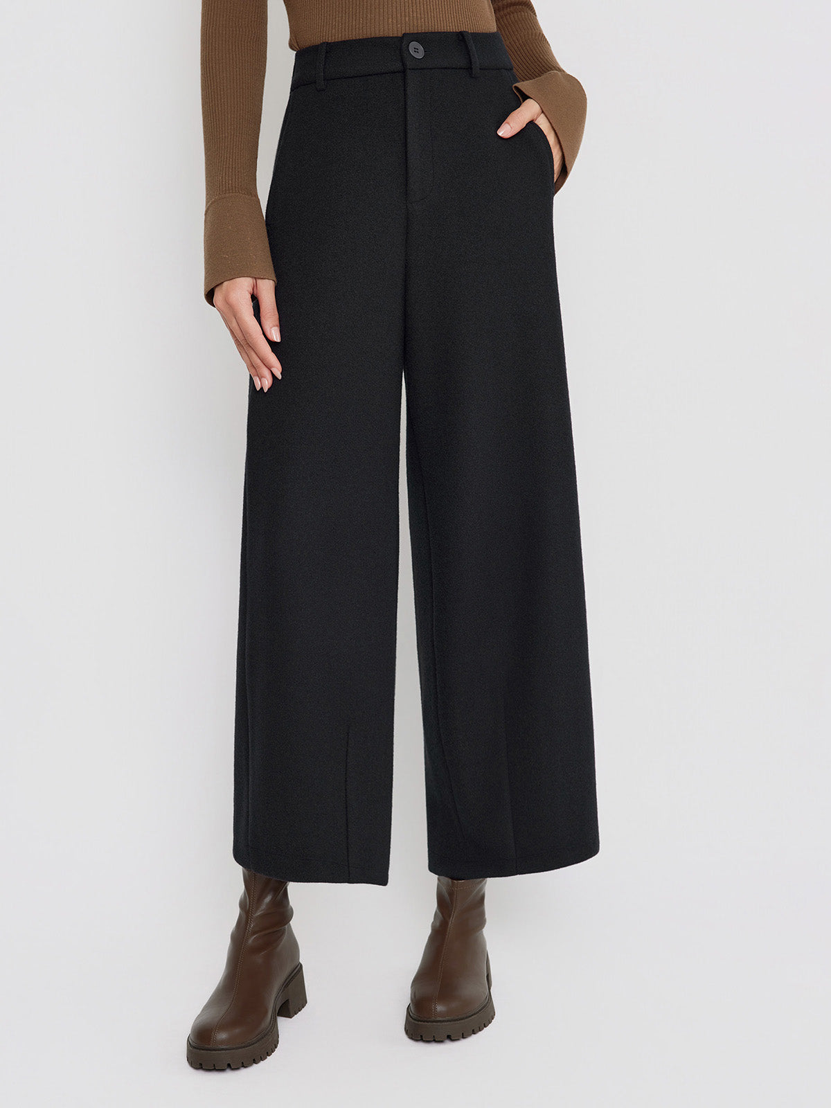 ASOBIO Mid-Rise Wool-Blend Barrel Pant