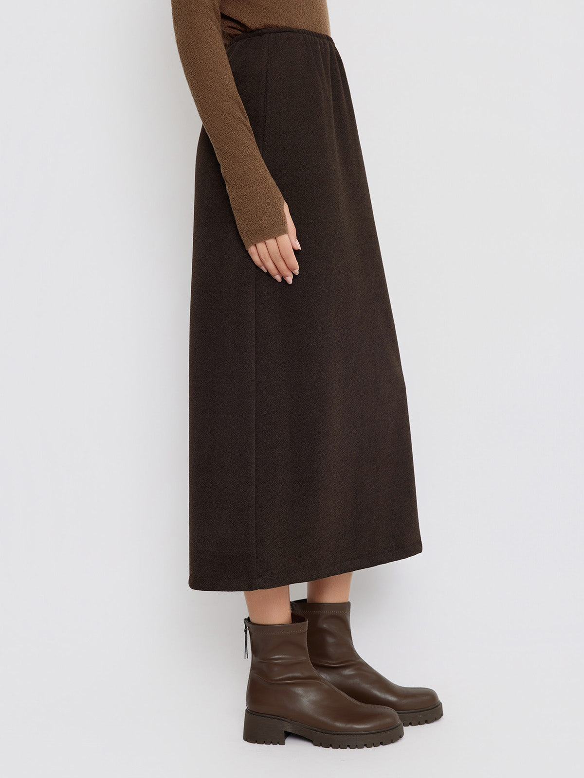ASOBIO Wool-Blend Knit Midi Skirt