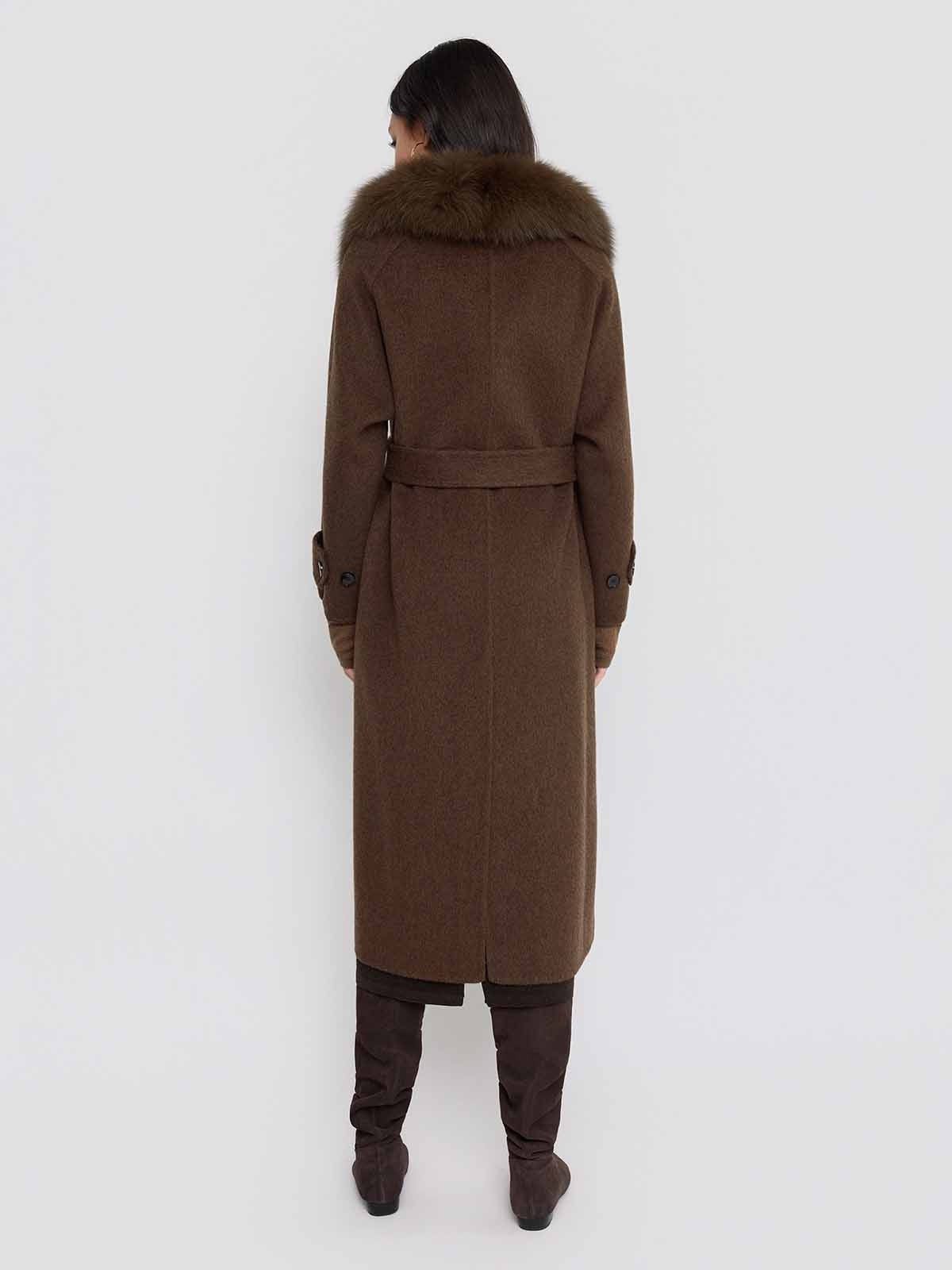 ASOBIO Wool Coat with Detachable Fox Fur Collar