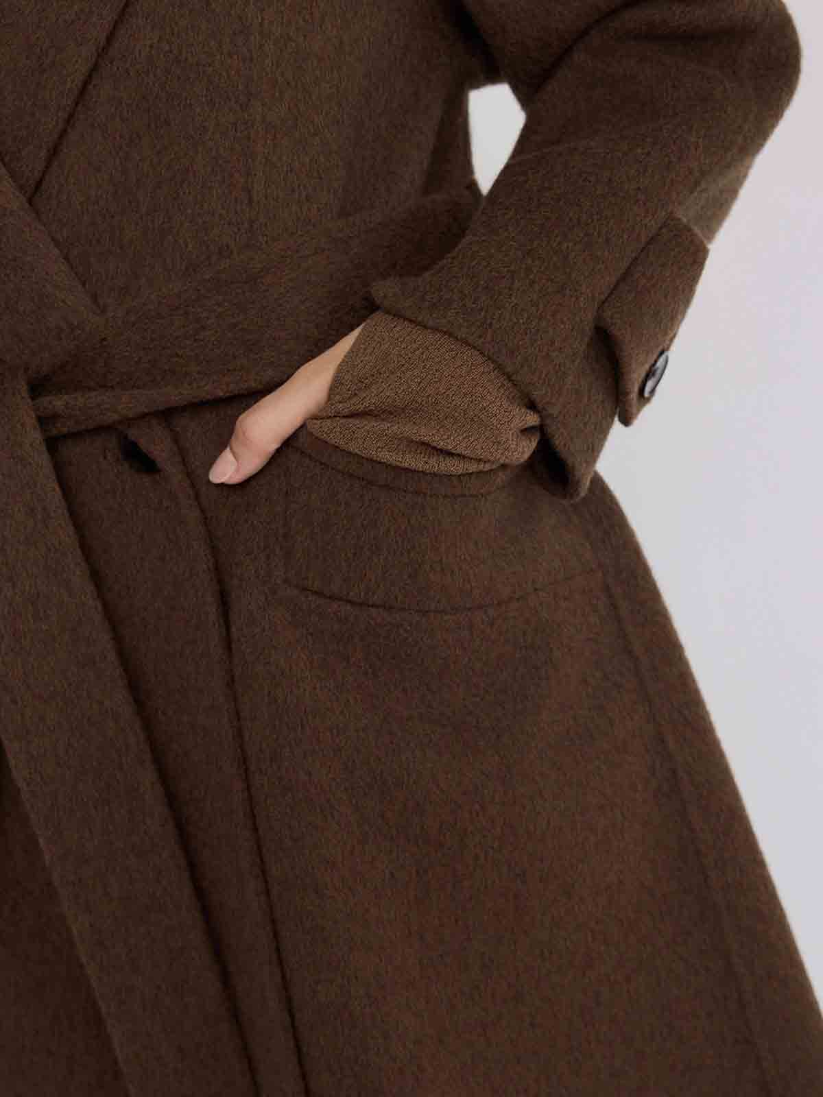 ASOBIO Wool Coat with Detachable Fox Fur Collar