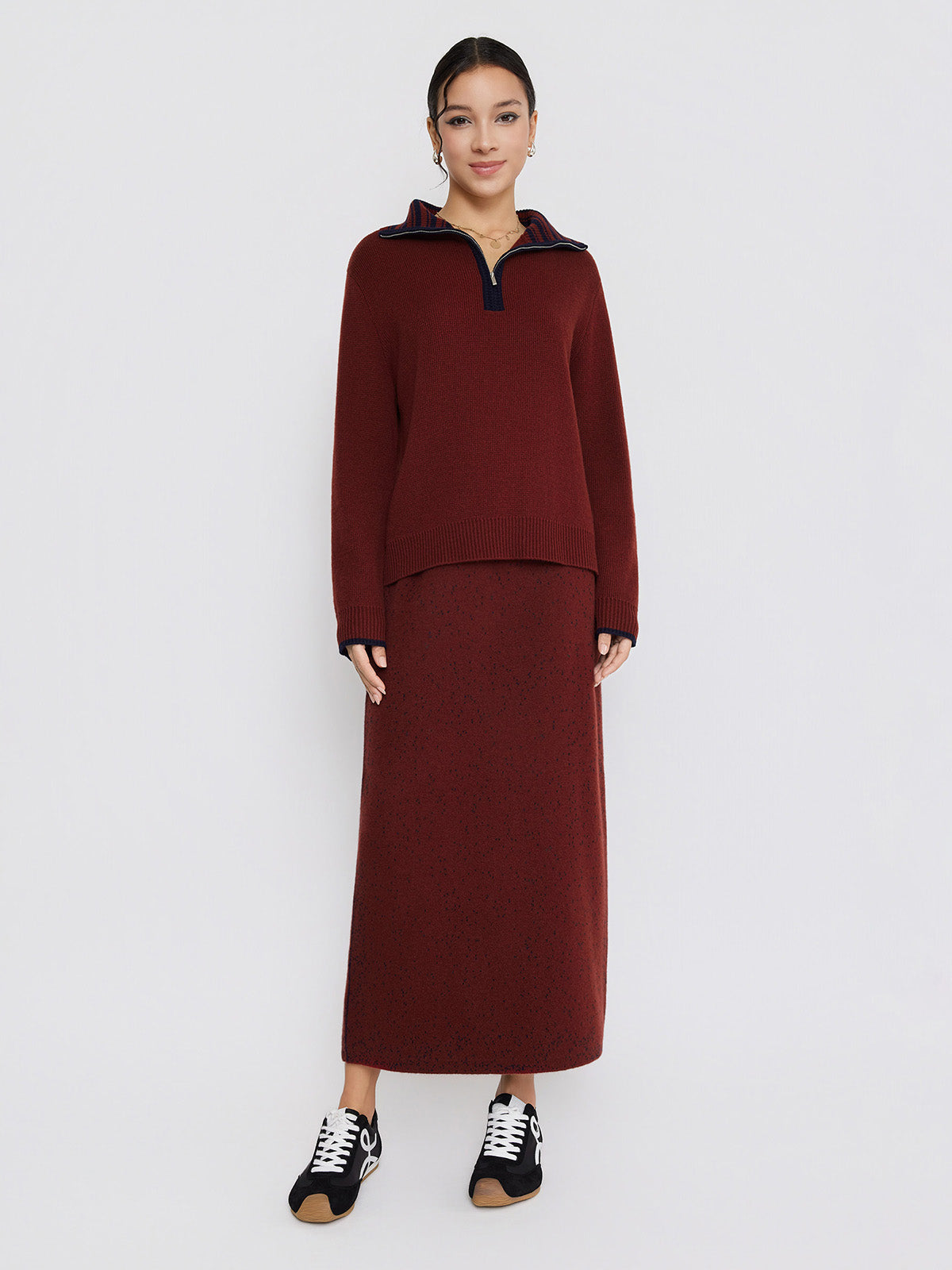 ASOBIO 100% Wool 1/2 Zip Mockneck Sweater