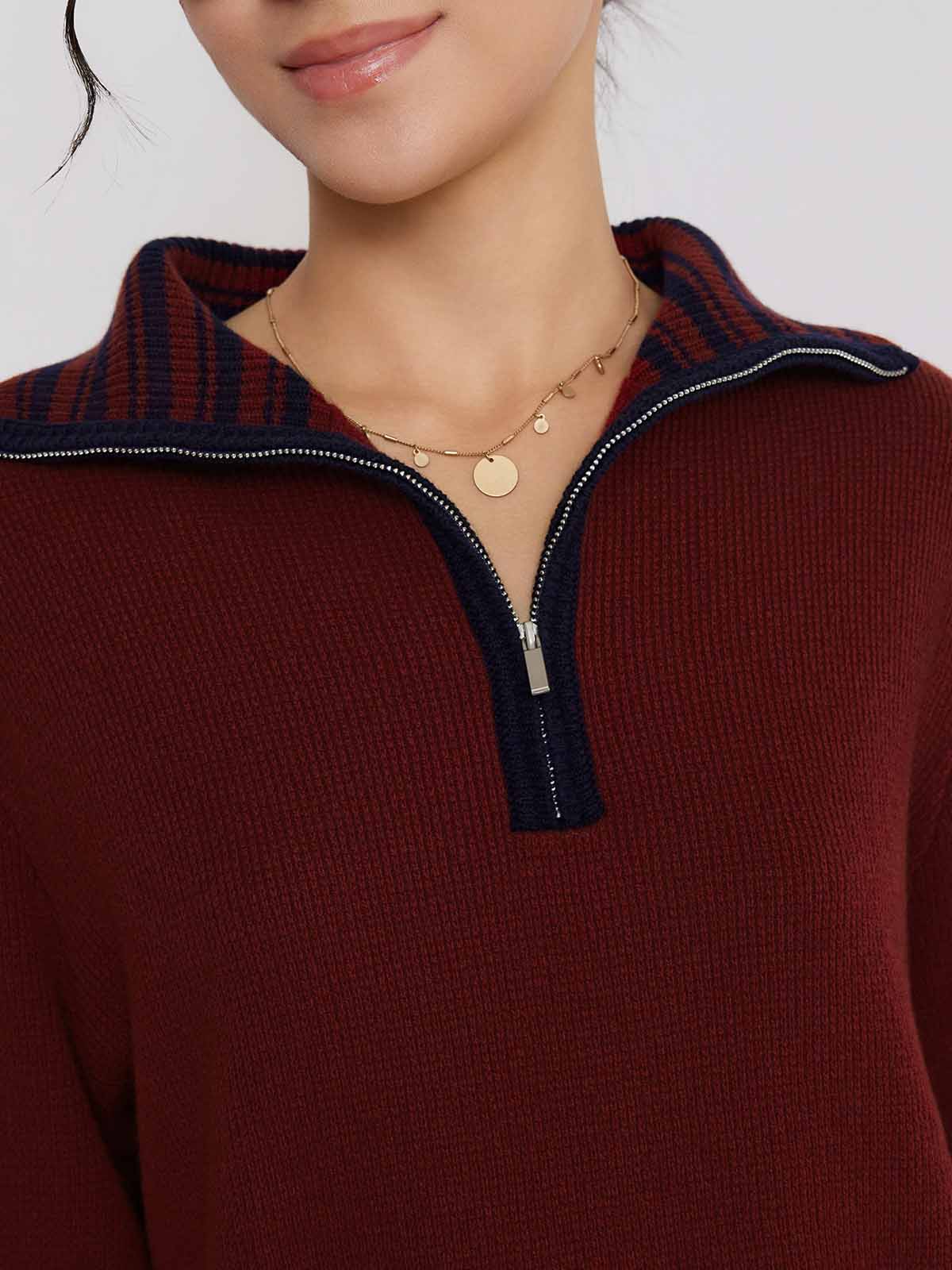 ASOBIO 100% Wool 1/2 Zip Mockneck Sweater