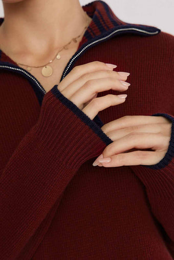 ASOBIO 100% Wool 1/2 Zip Mockneck Sweater