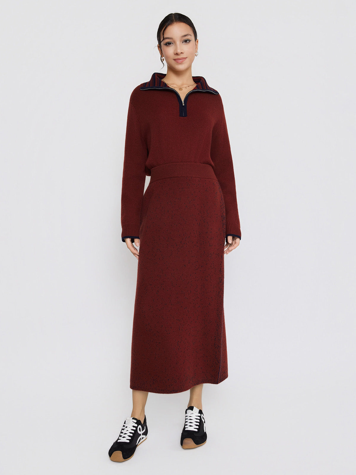 ASOBIO 100% Wool Knit Midi Skirt