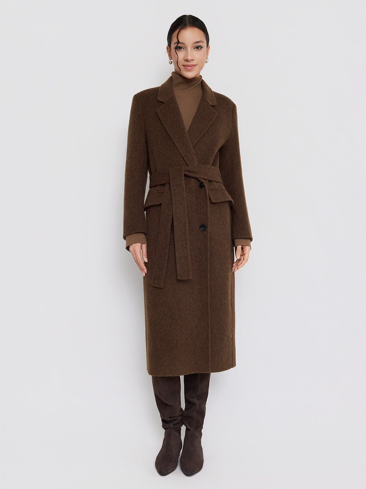 ASOBIO Relaxed Long Wool and Camel Hair Coat