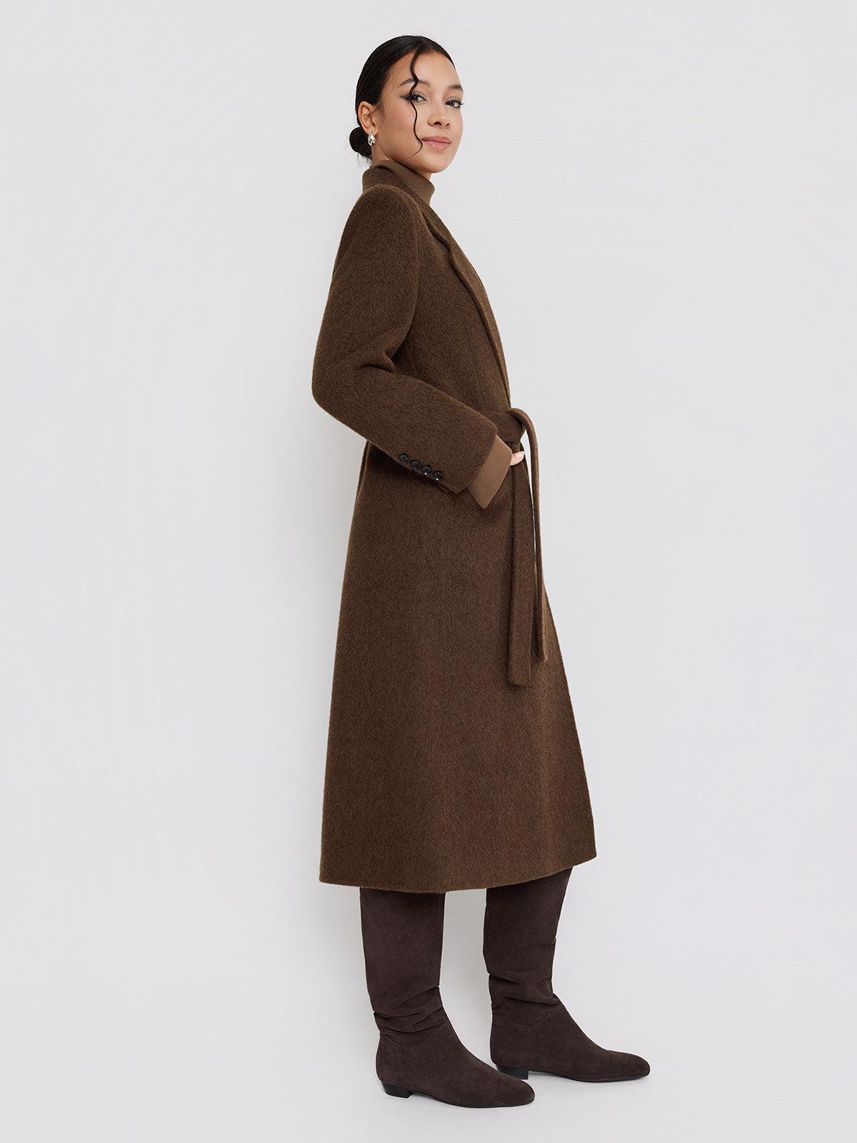 ASOBIO Relaxed Long Wool and Camel Hair Coat