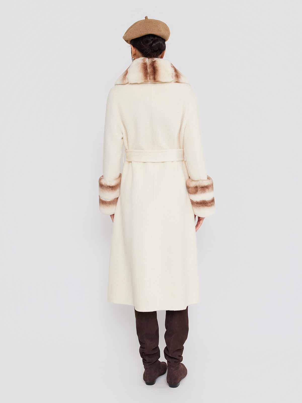 ASOBIO Wool Coat with Rex Rabbit Fur Collar