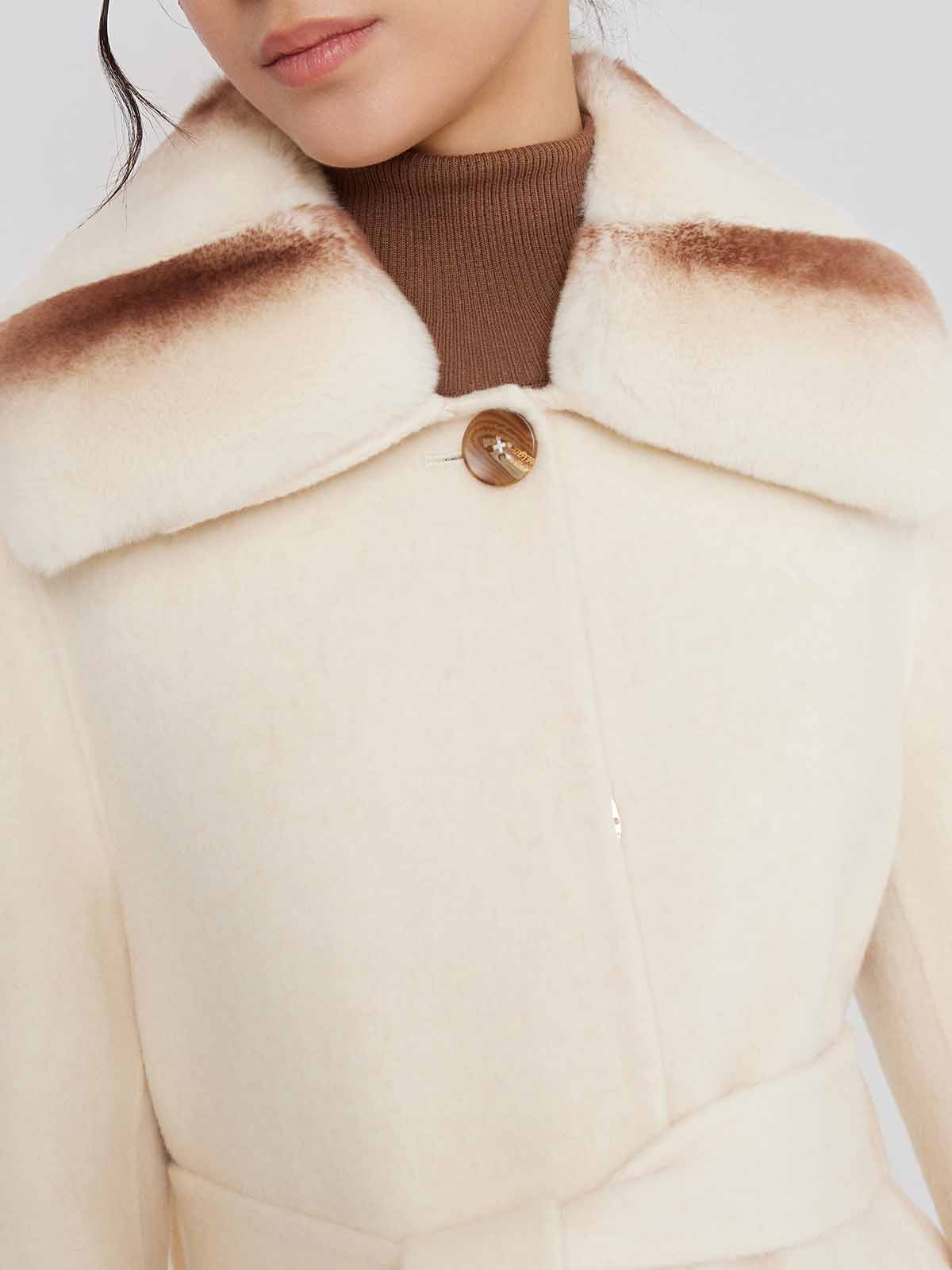 ASOBIO Wool Coat with Rex Rabbit Fur Collar