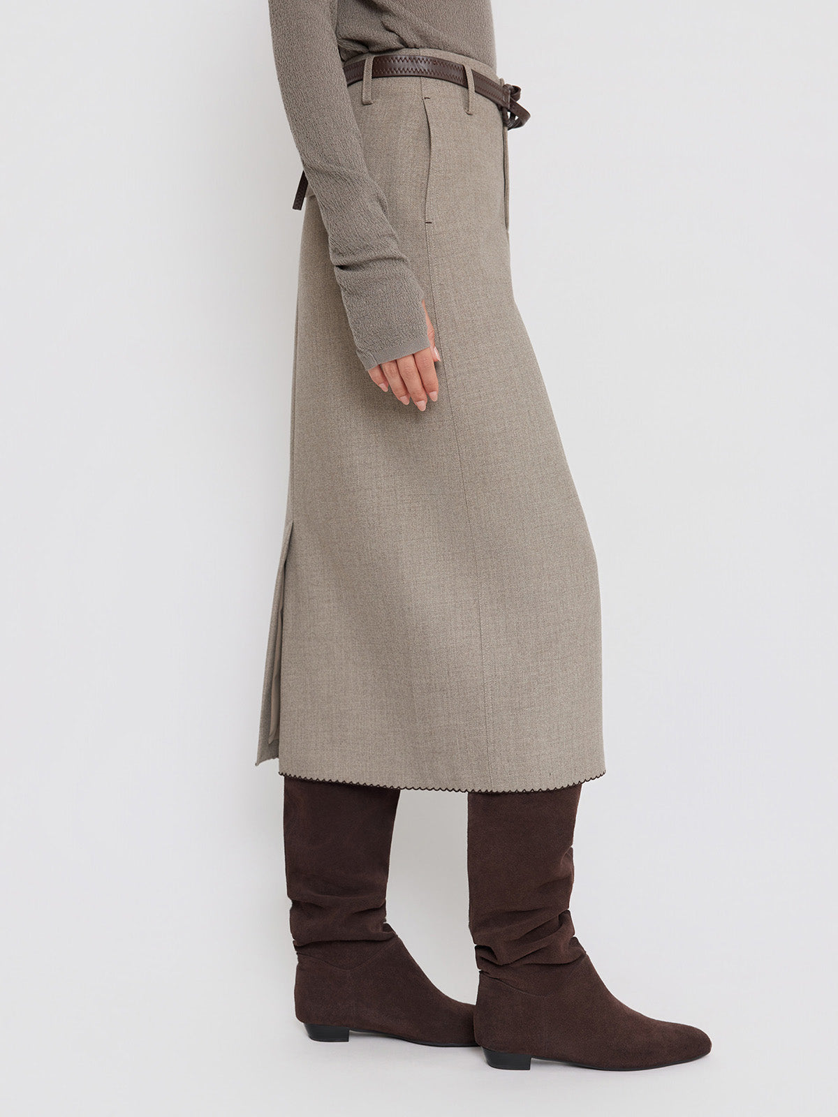 ASOBIO High-Waist Belted Midi Skirt