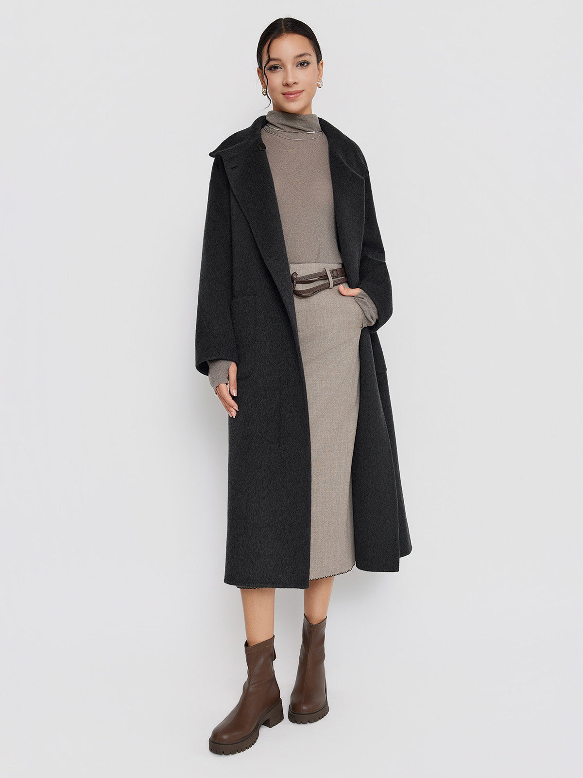ASOBIO Minimal Long Wool-Alpaca Wrap Coat