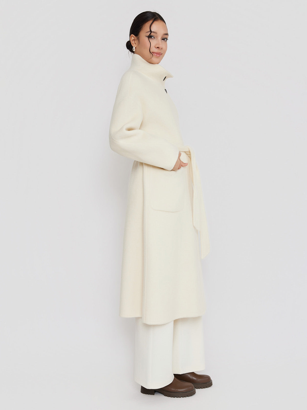 ASOBIO Minimal Long Wool-Alpaca Wrap Coat