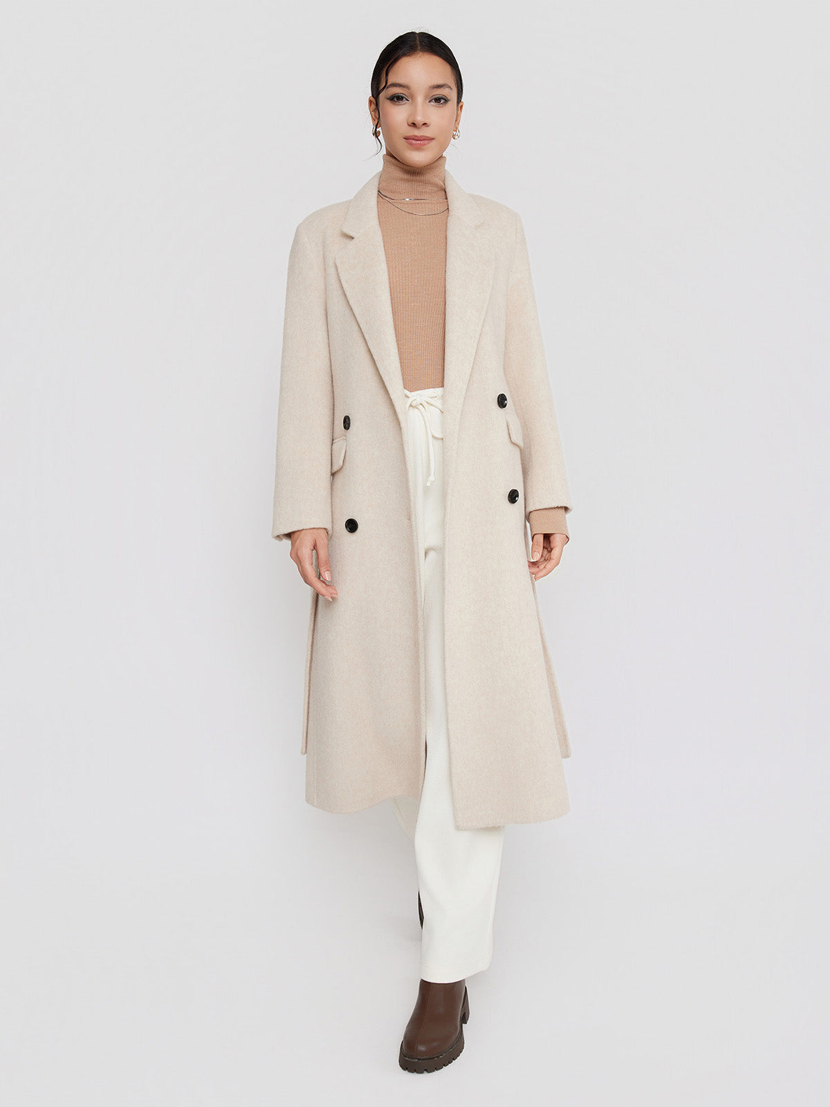ASOBIO Relaxed Long Wool and Camel Hair Coat