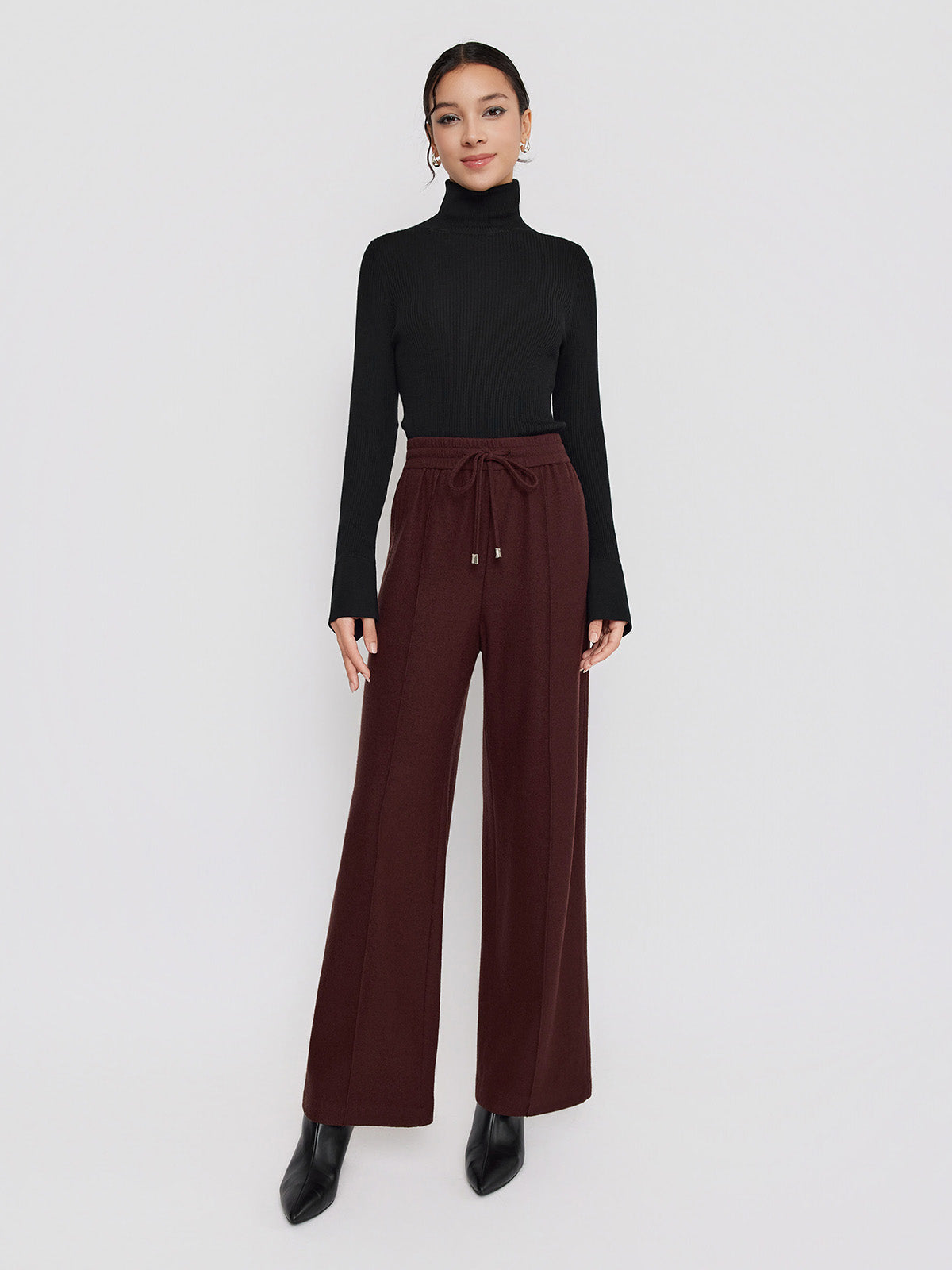 ASOBIO 100% Merino Wool Knit Wide-Leg Pant