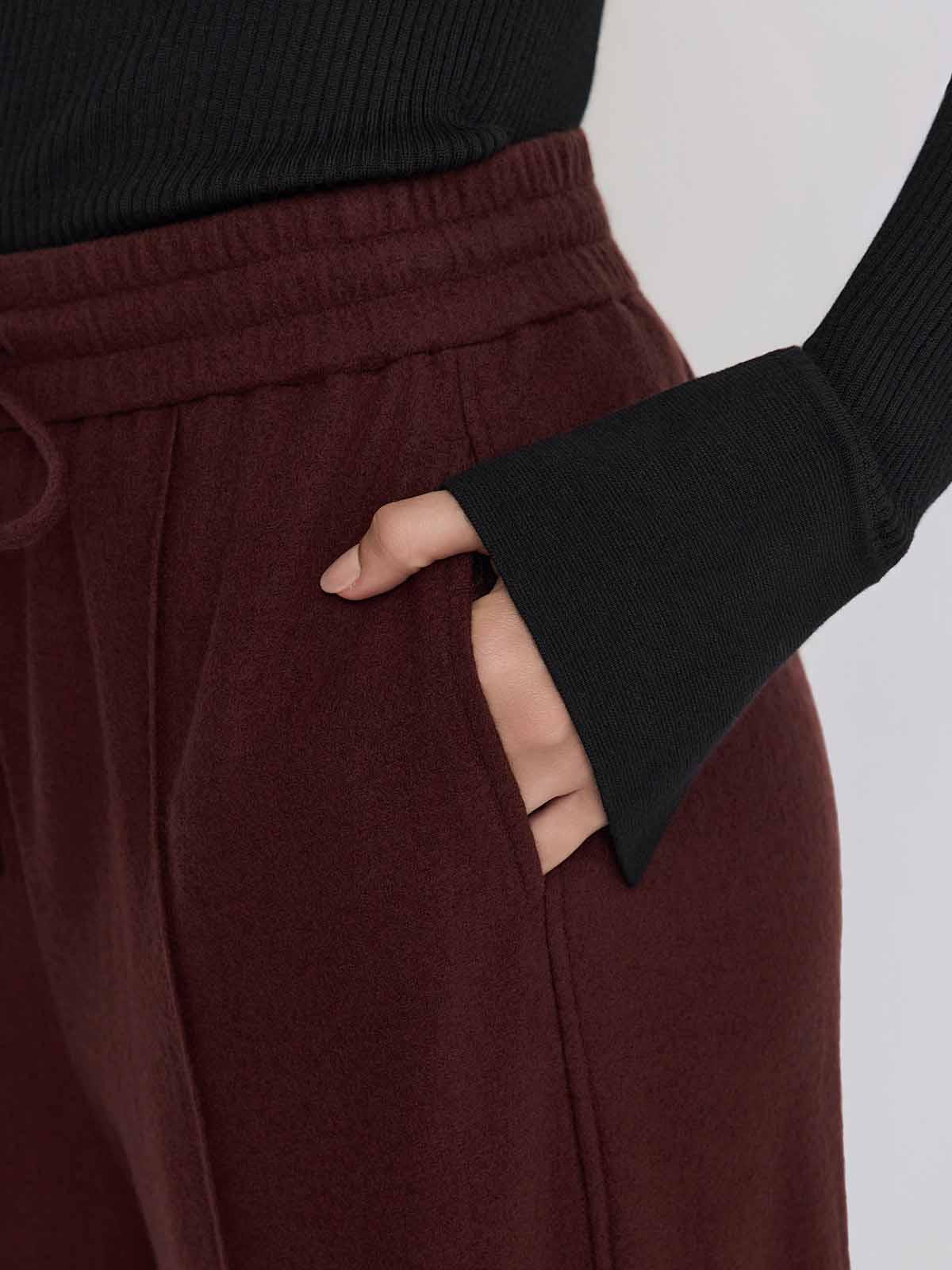ASOBIO 100% Merino Wool Knit Wide-Leg Pant