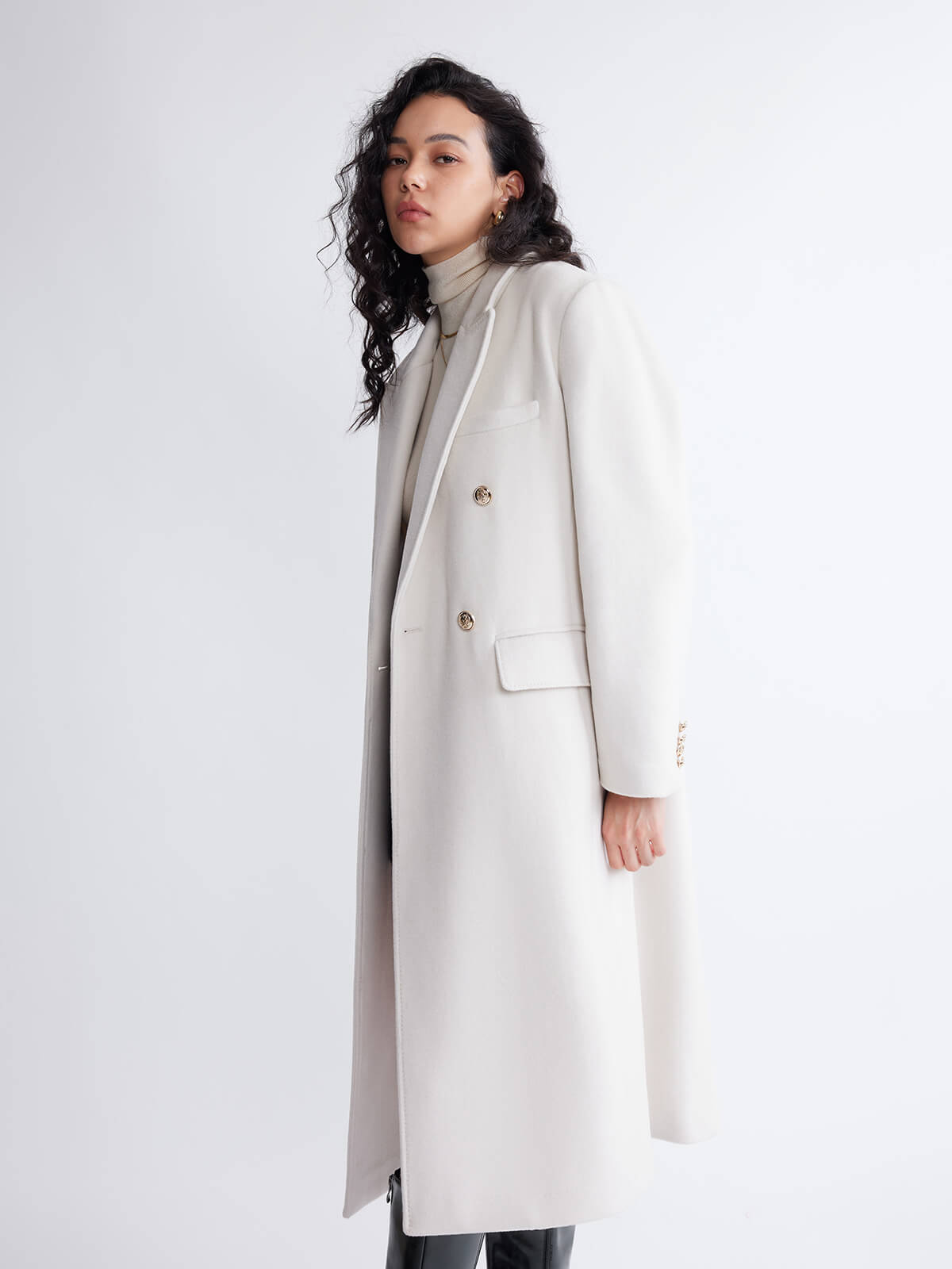 Wool-Blend Double-Breasted Mid-Length Coat