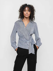 ASOBIO Long-Sleeve Asymmetrical Wrap Drapey Shirt