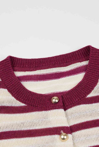 ASOBIO Striped Button Knit Top