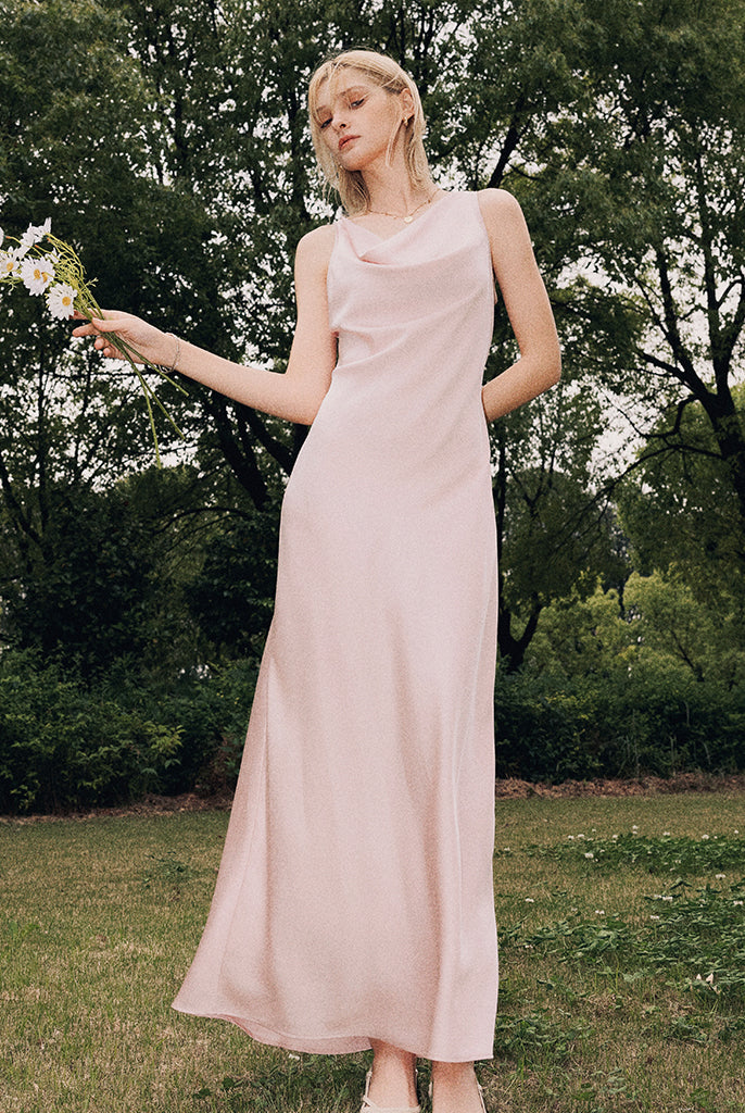 Satin Cowlneck Maxi Dress