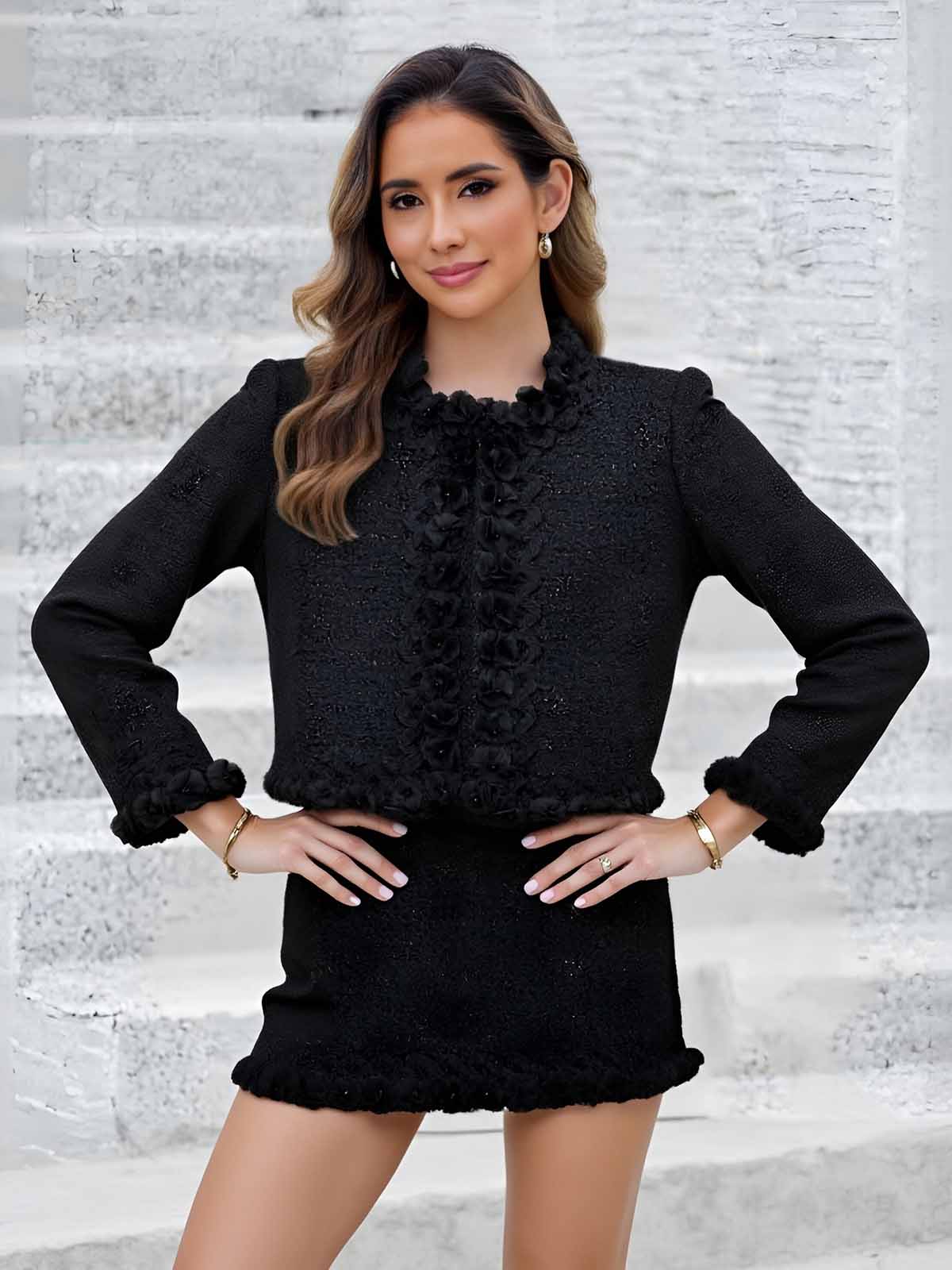 ASOBIO Floral-Embellished Tweed Jacket