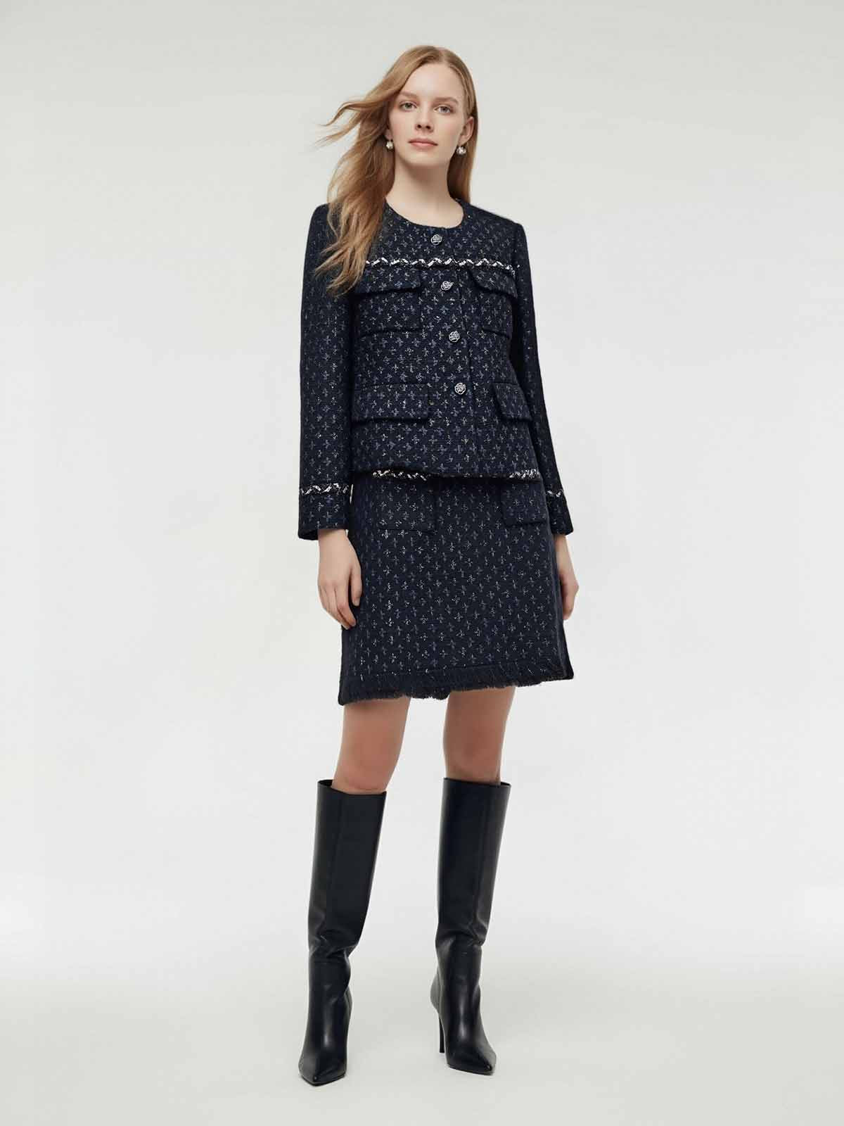 ASOBIO Tweed Round-Neck Jacket