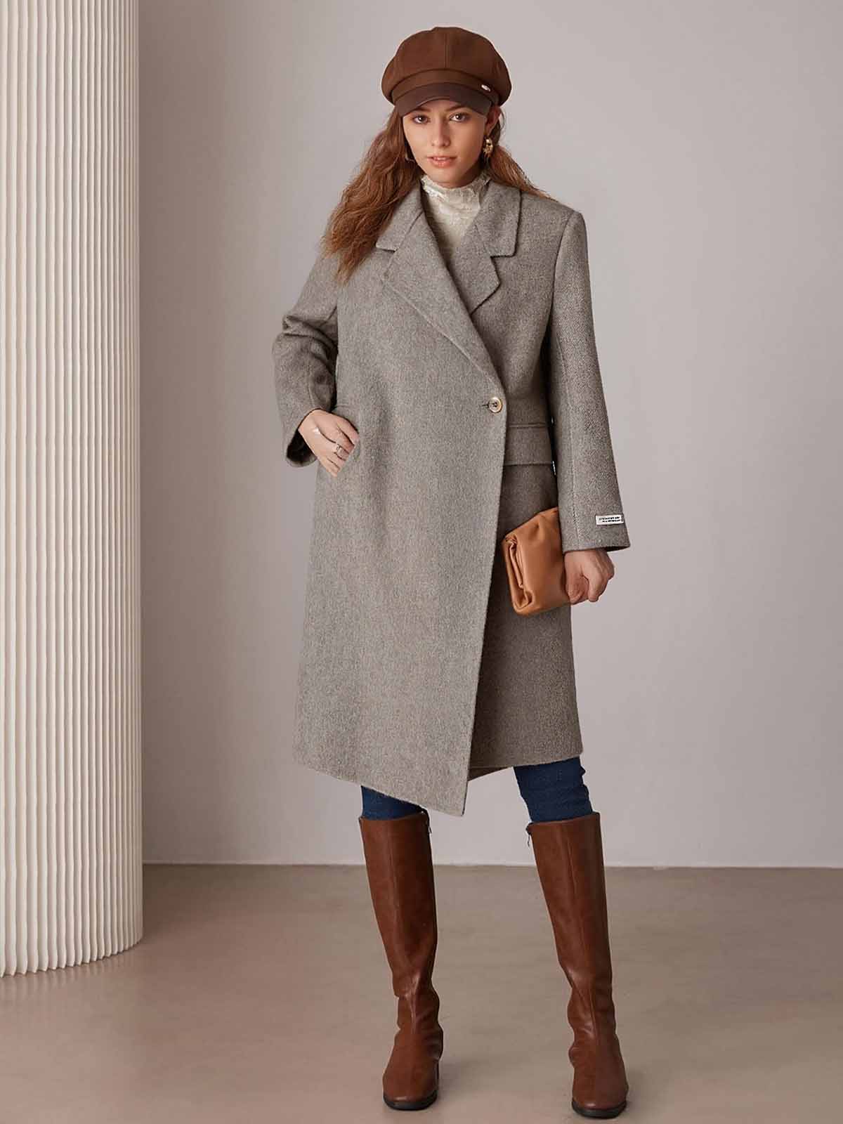 ASOBIO Double-Faced 100% Wool Single-Breasted Long Coat