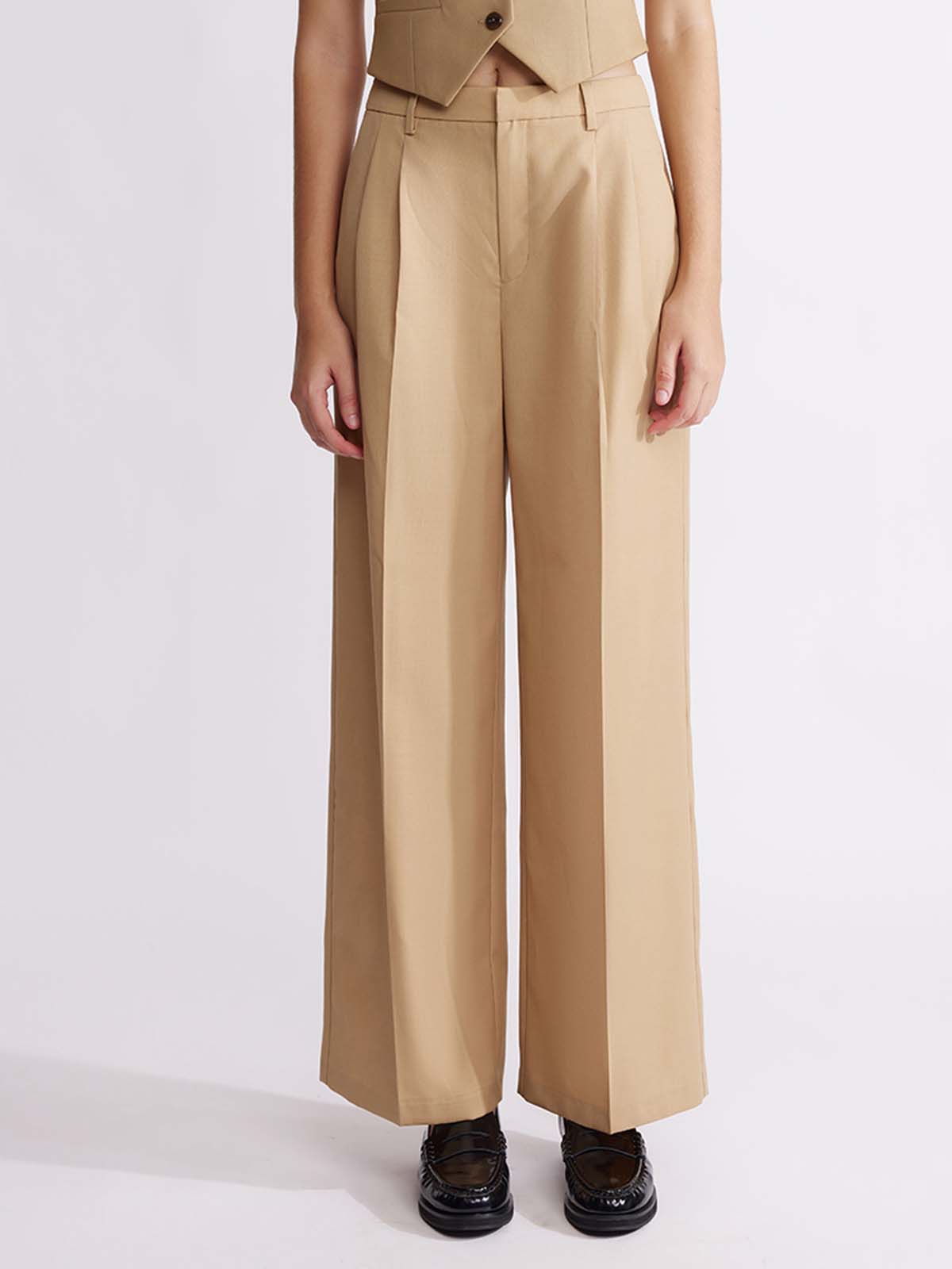 ASOBIO Wool Blend Mid-Rise Pleated Wide-Leg Trousers