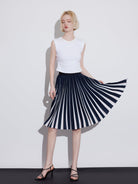 Pleated Striped Midi Skirt