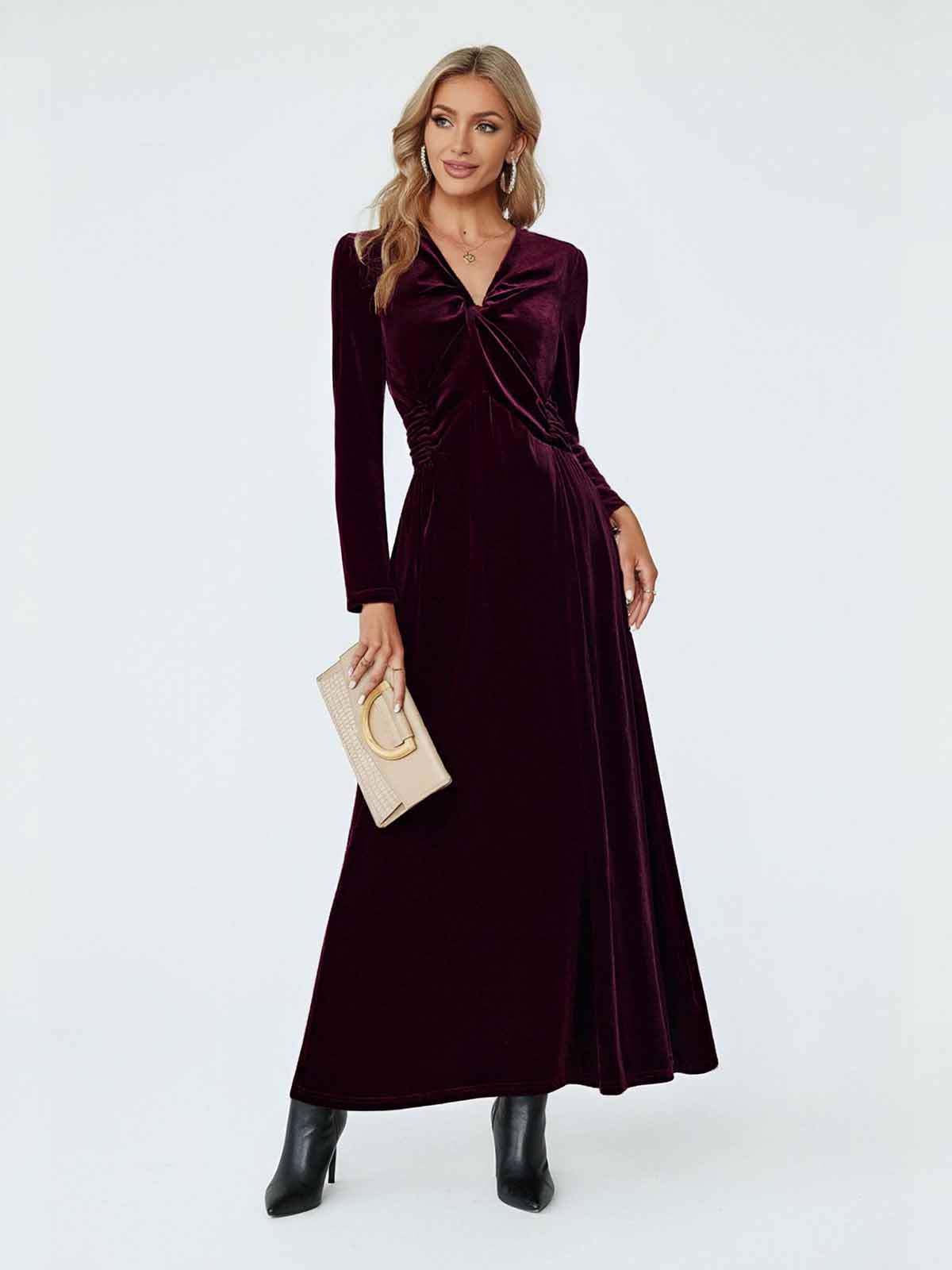 ASOBIO Velvet Twist-Front Maxi Dress