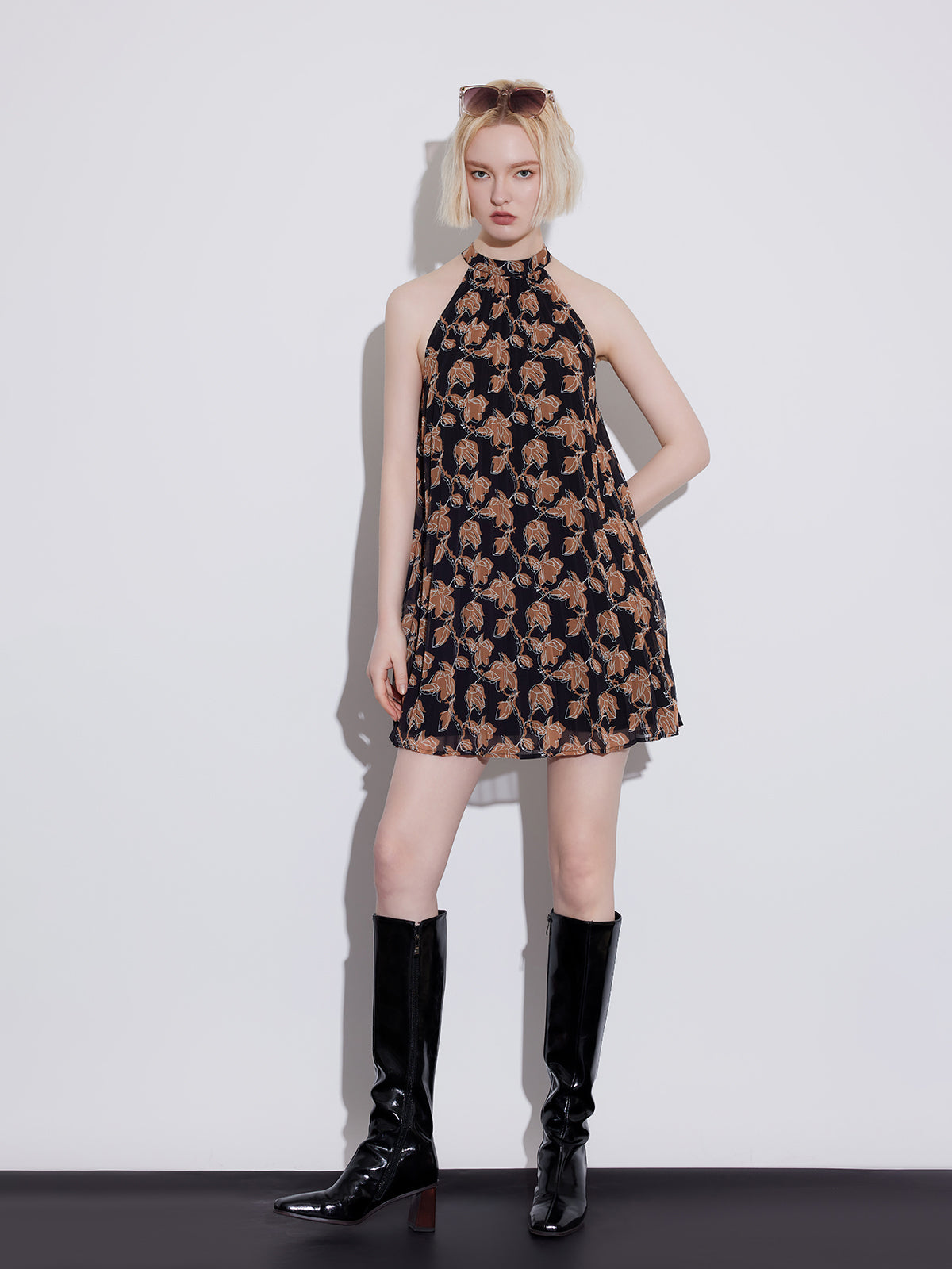 Lightweight Chiffon A-Line Halter Mini Dress