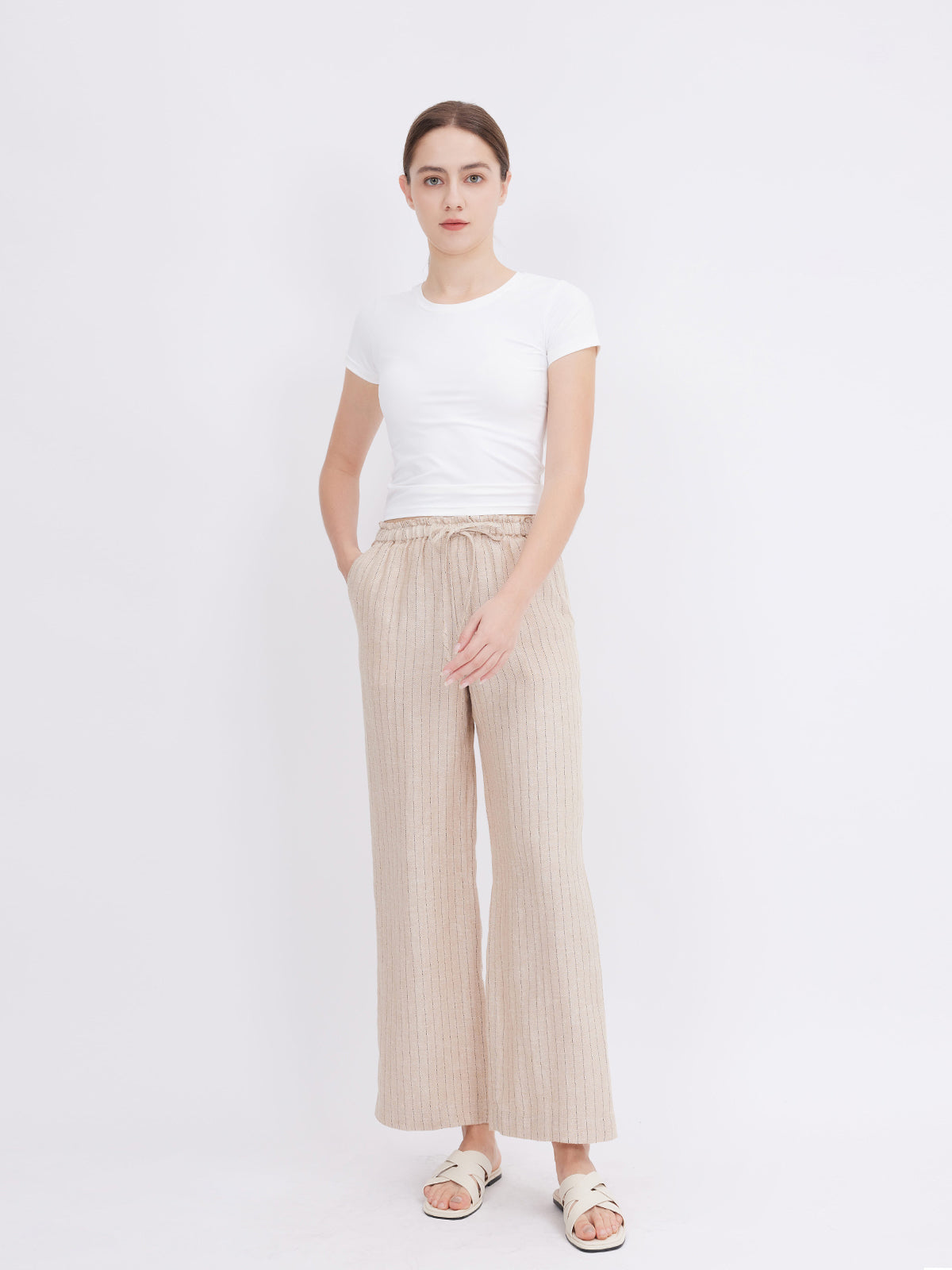 Mid-Rise Loose Straight Linen Pants