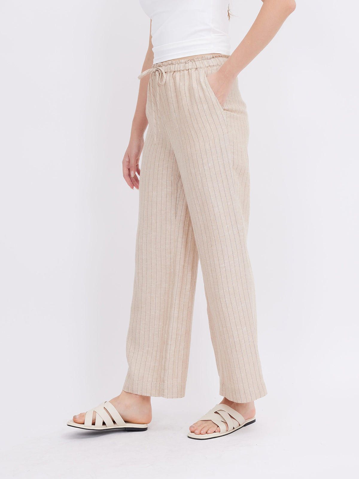 Mid-Rise Loose Straight Linen Pants