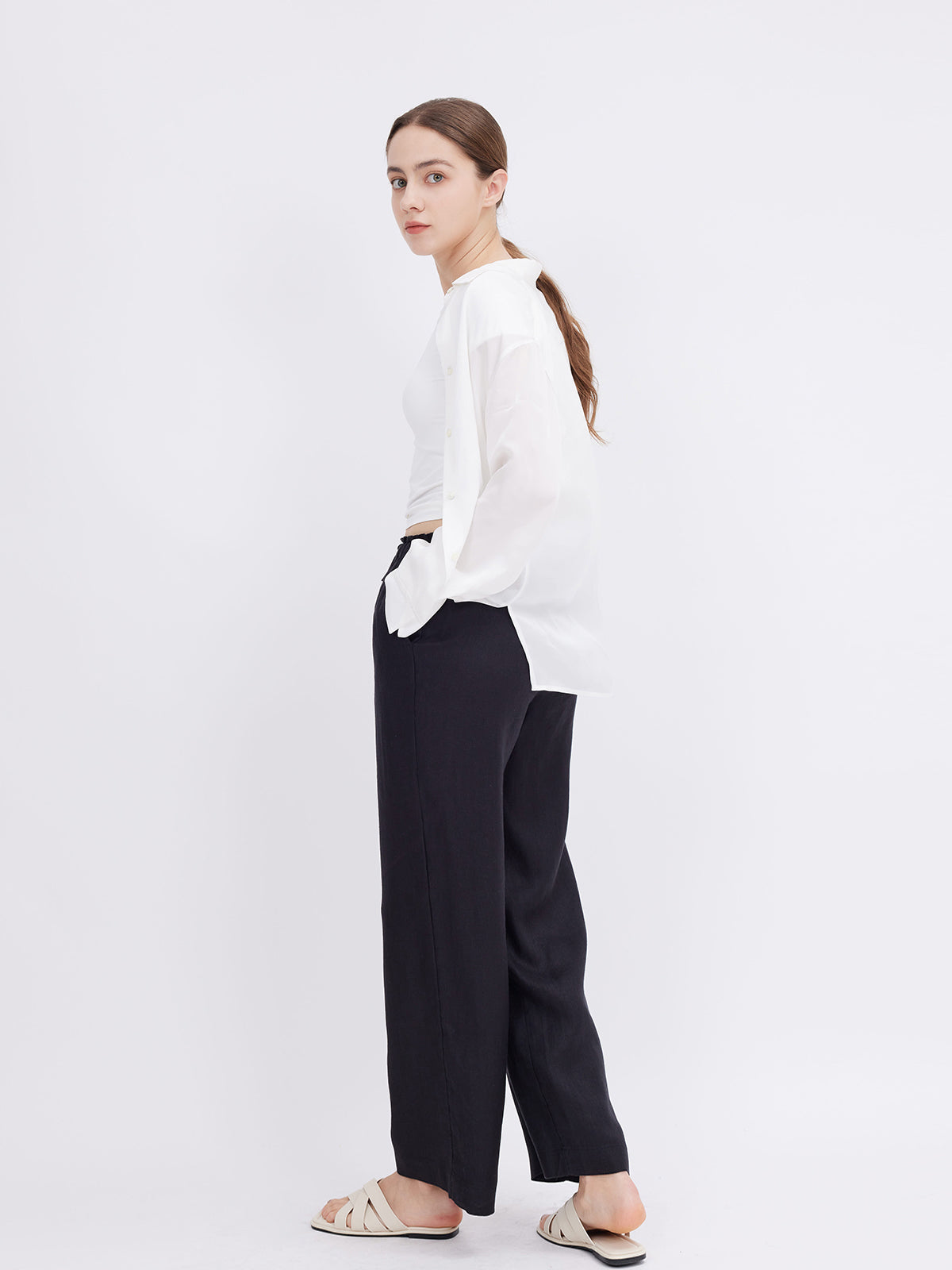 Mid-Rise Loose Straight Linen Pants