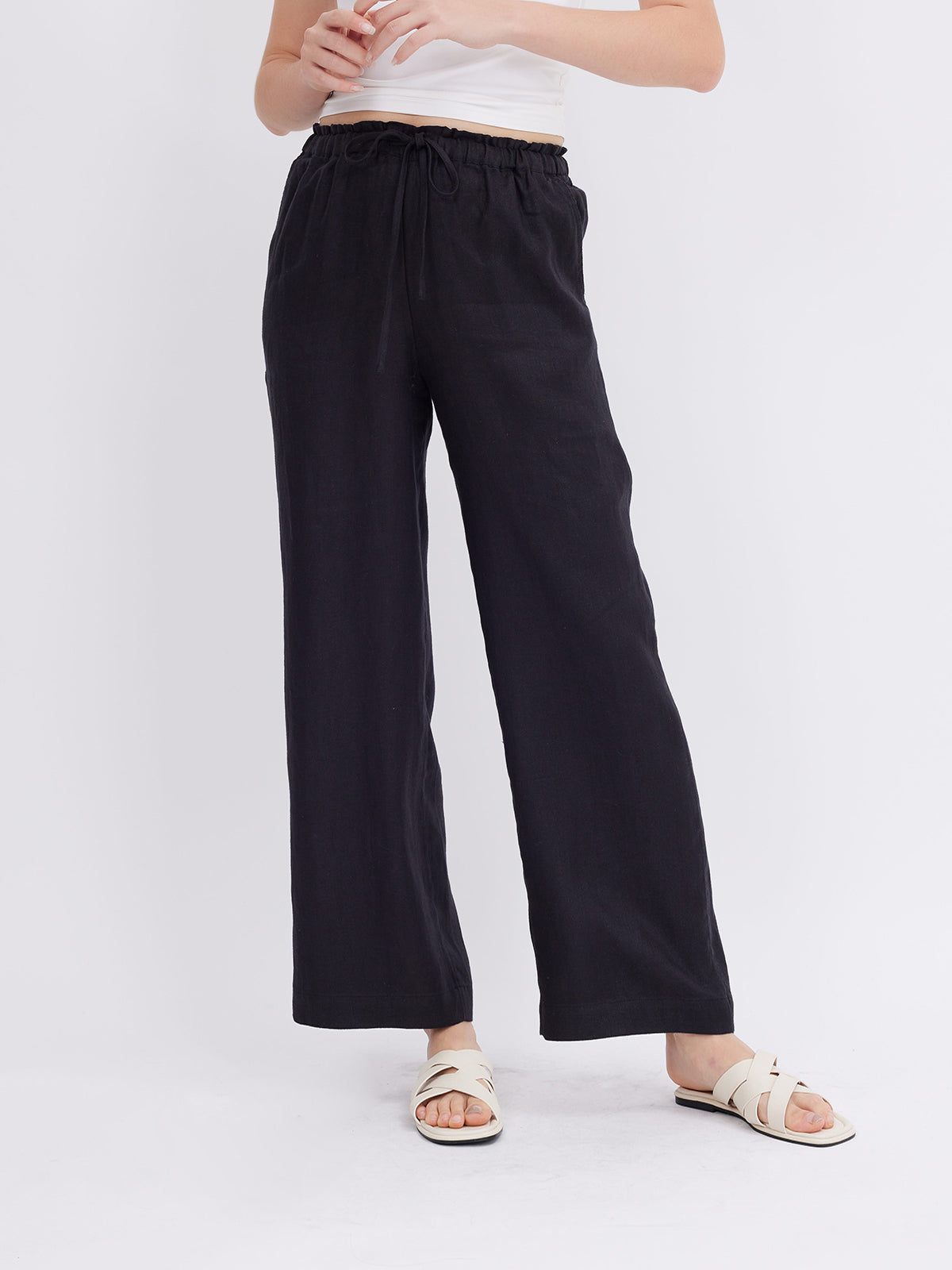 Mid-Rise Loose Straight Linen Pants