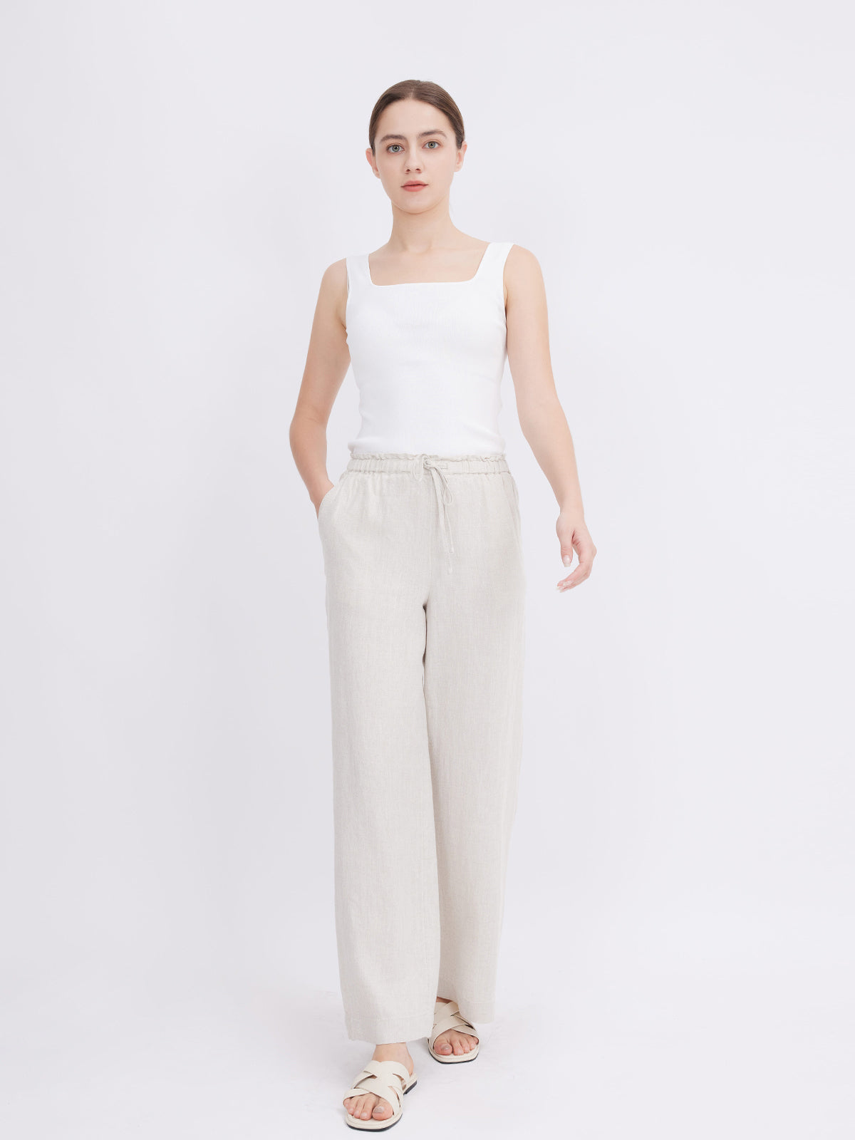 Mid-Rise Loose Straight Linen Pants