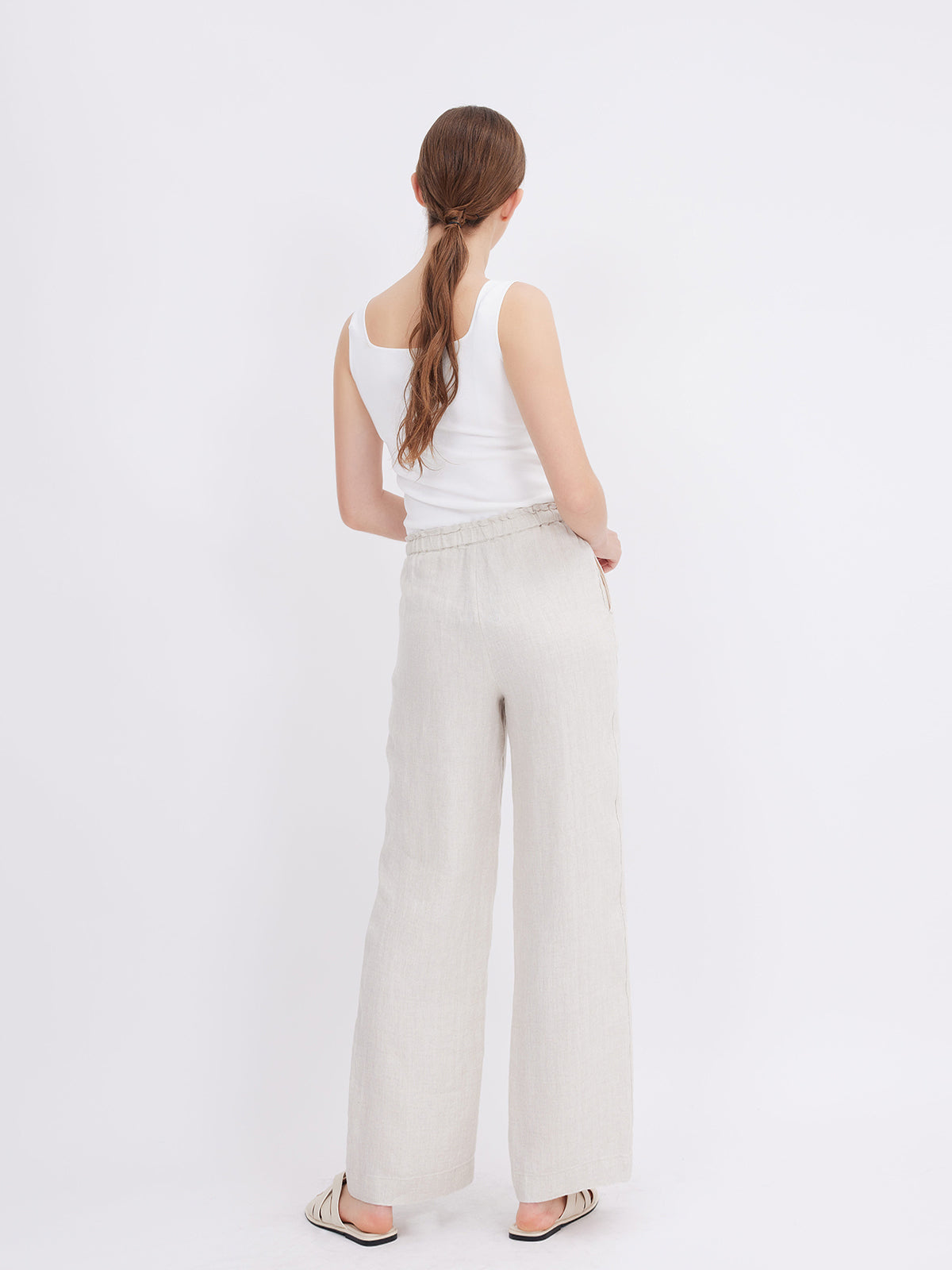 Mid-Rise Loose Straight Linen Pants