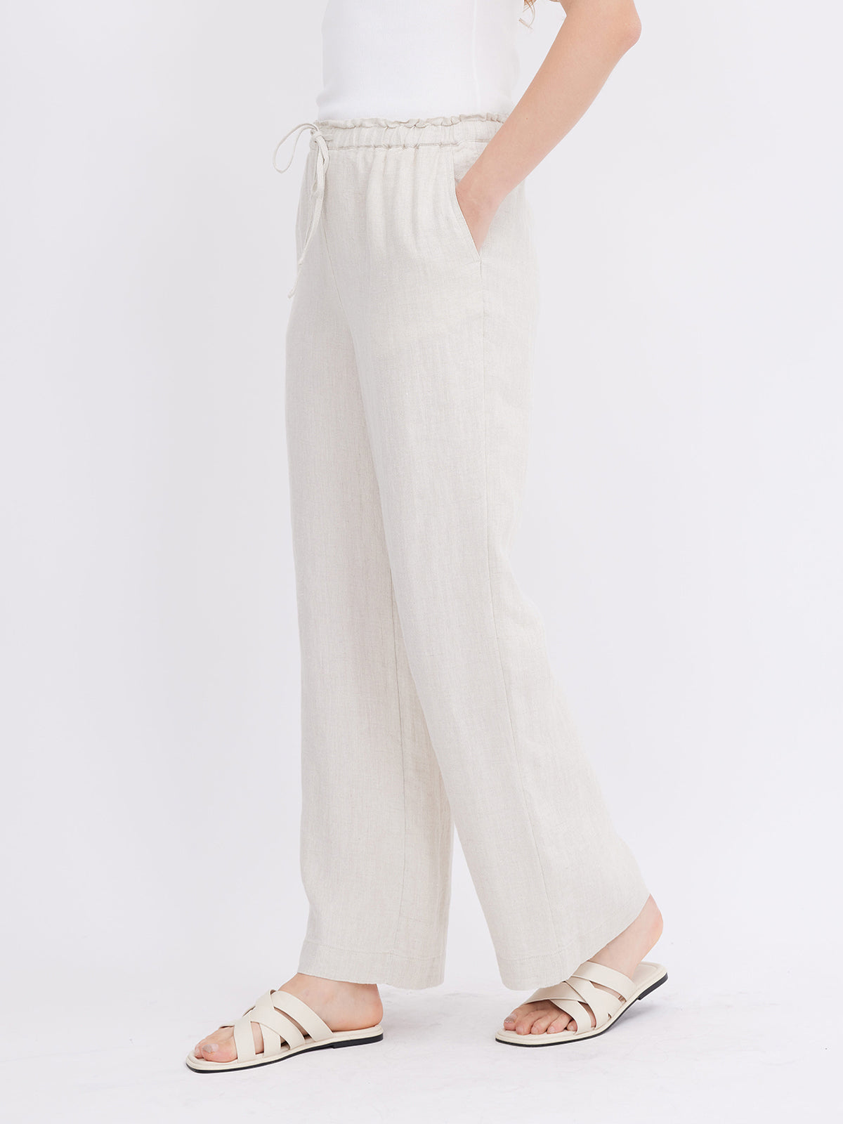 Mid-Rise Loose Straight Linen Pants