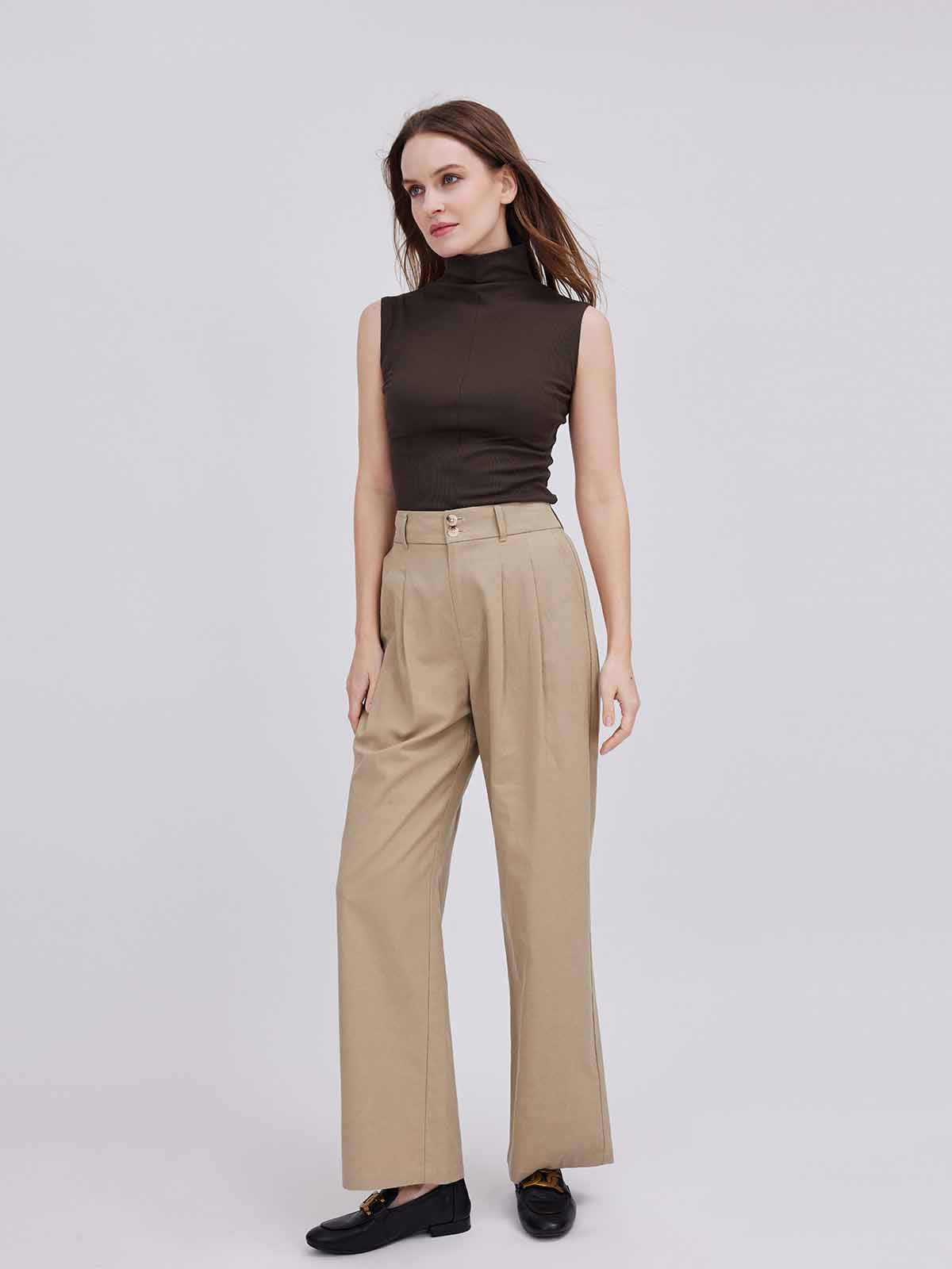 High-Waist Wide-Leg Casual Trousers