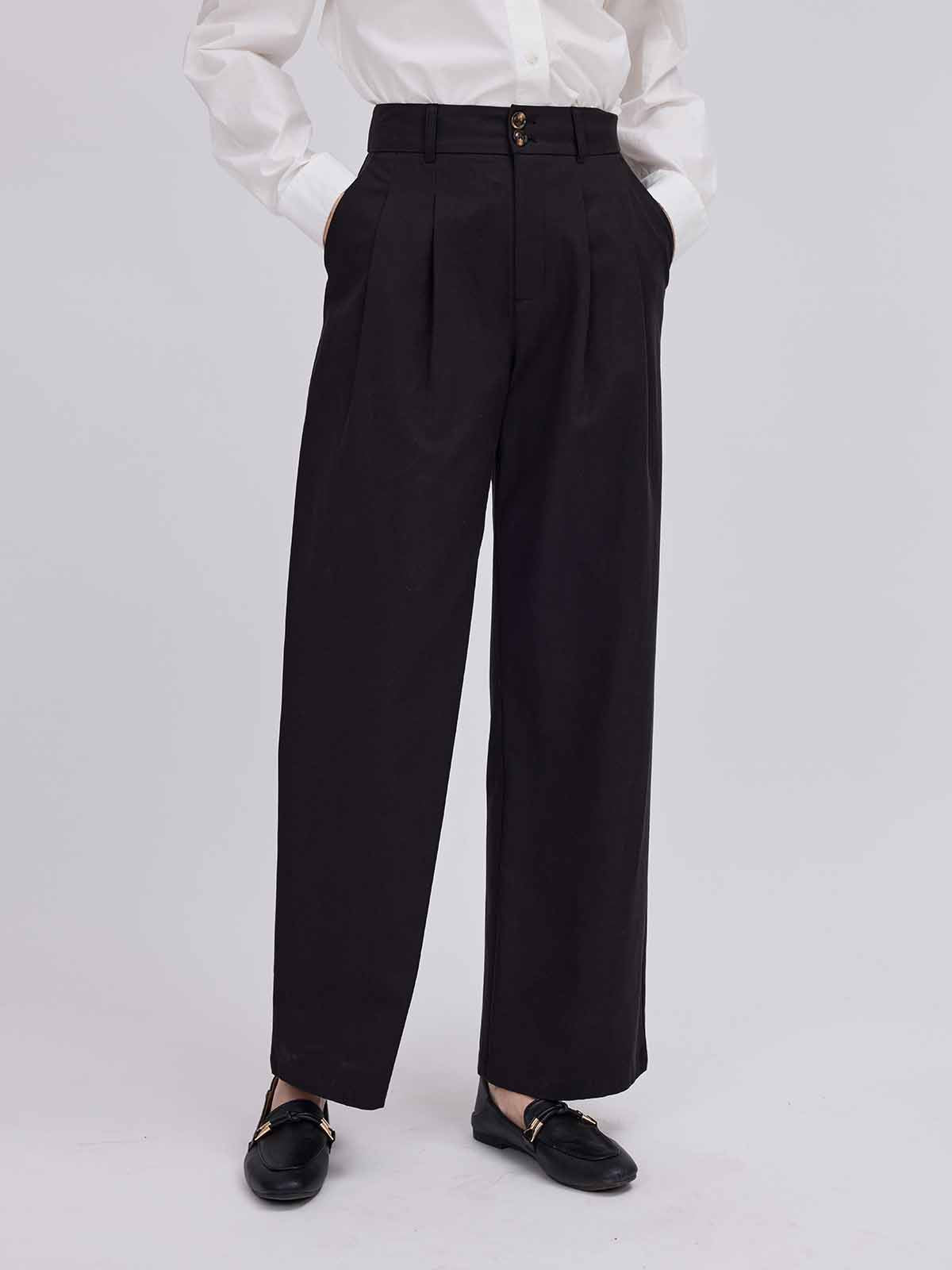 High-Waist Wide-Leg Casual Trousers