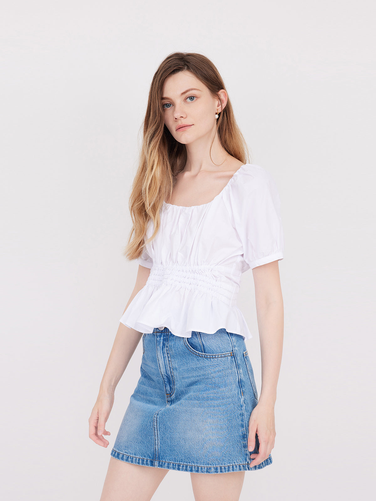 Square Round Neck Wrinkled Top