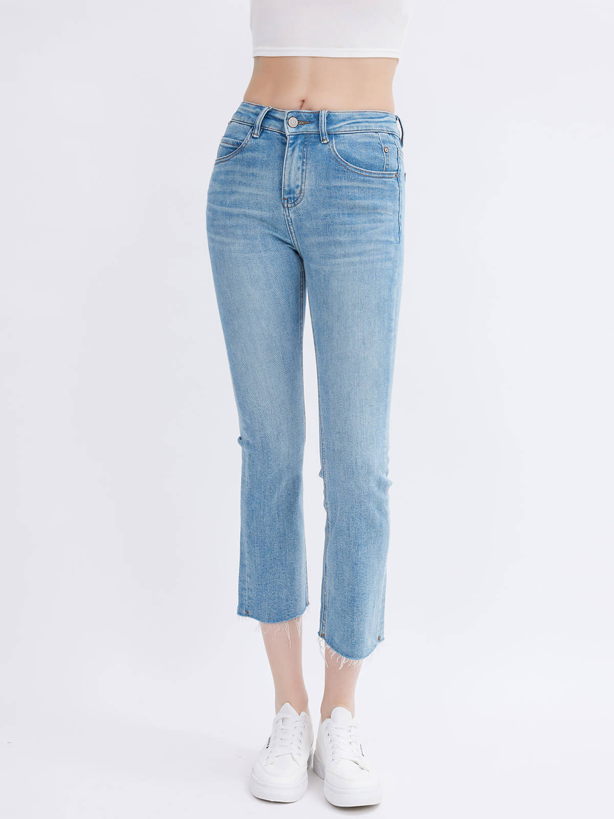 Midi Waist Flare Leg Jean Pants