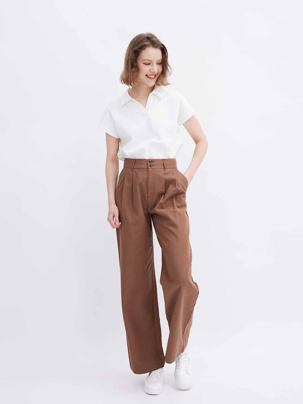 High-Waist Wide-Leg Casual Trousers