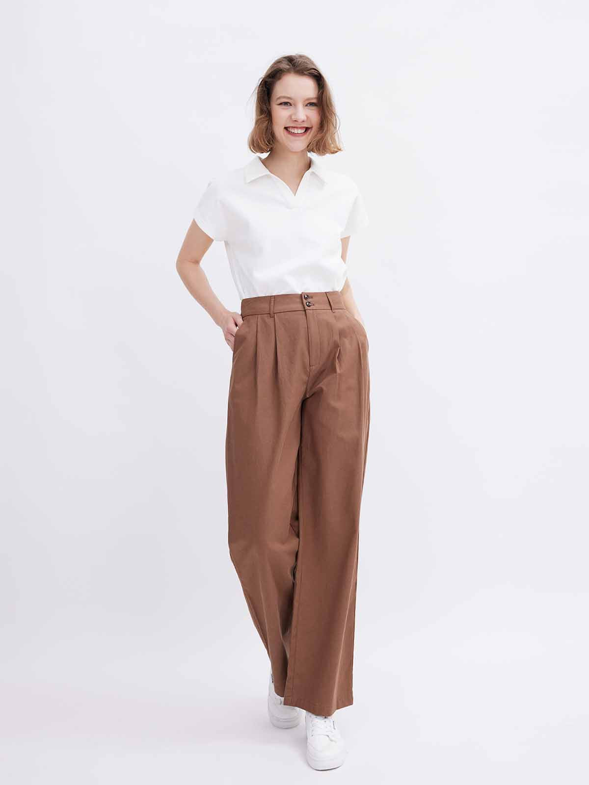 High-Waist Wide-Leg Casual Trousers