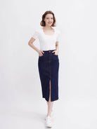 Dark Wash Split Denim Skirt