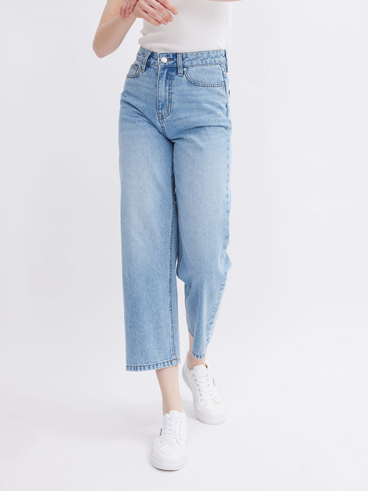 Cropped Denim Straight-Leg Pant