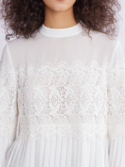 ASOBIO Pleated Chiffon Lace-Panel Blouse